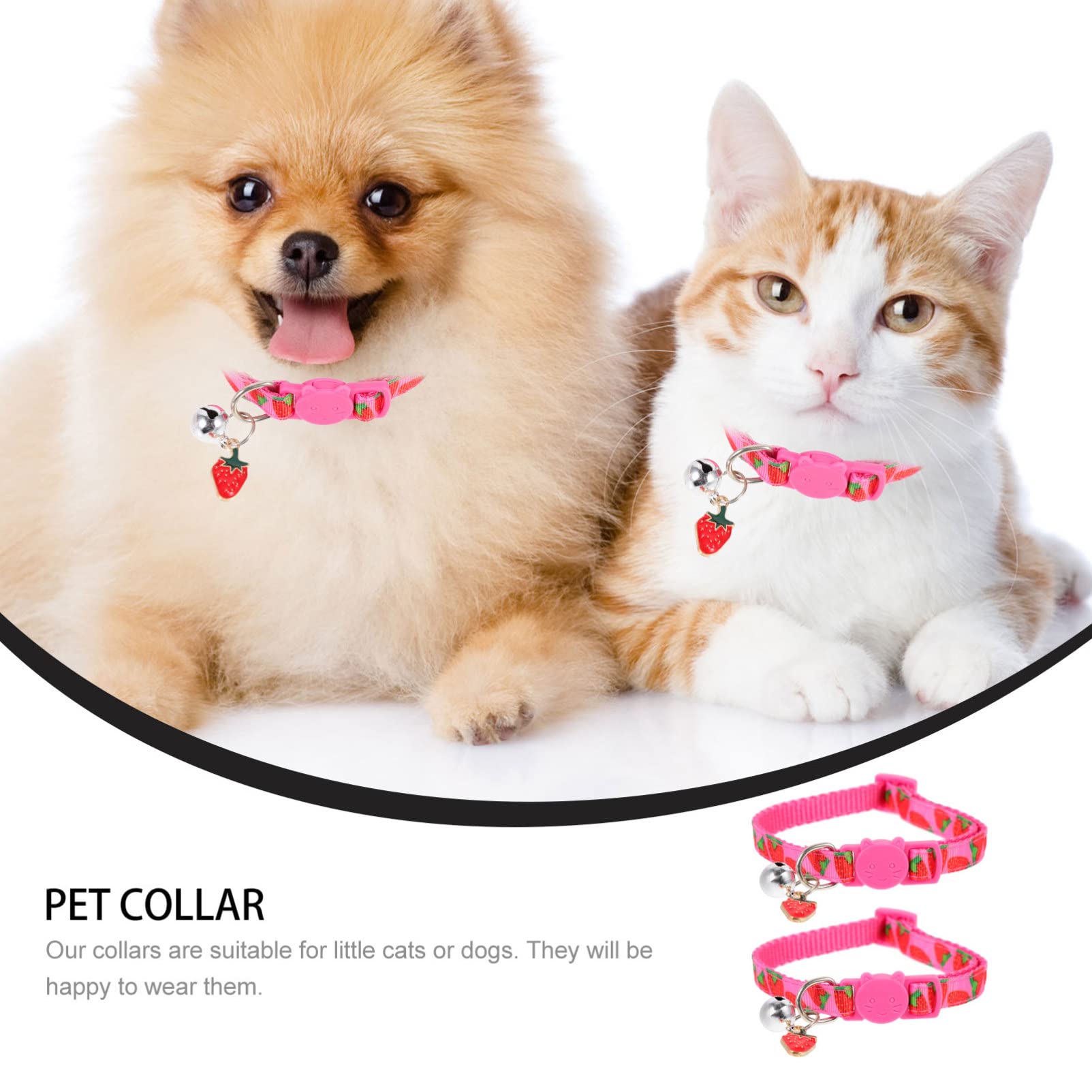 Mipcase 2Pcs Cat Collar With Bell Strawberry Printing Cat Collar Lightweight Cat Collar Pet Collar Decor Pendulum Necklace