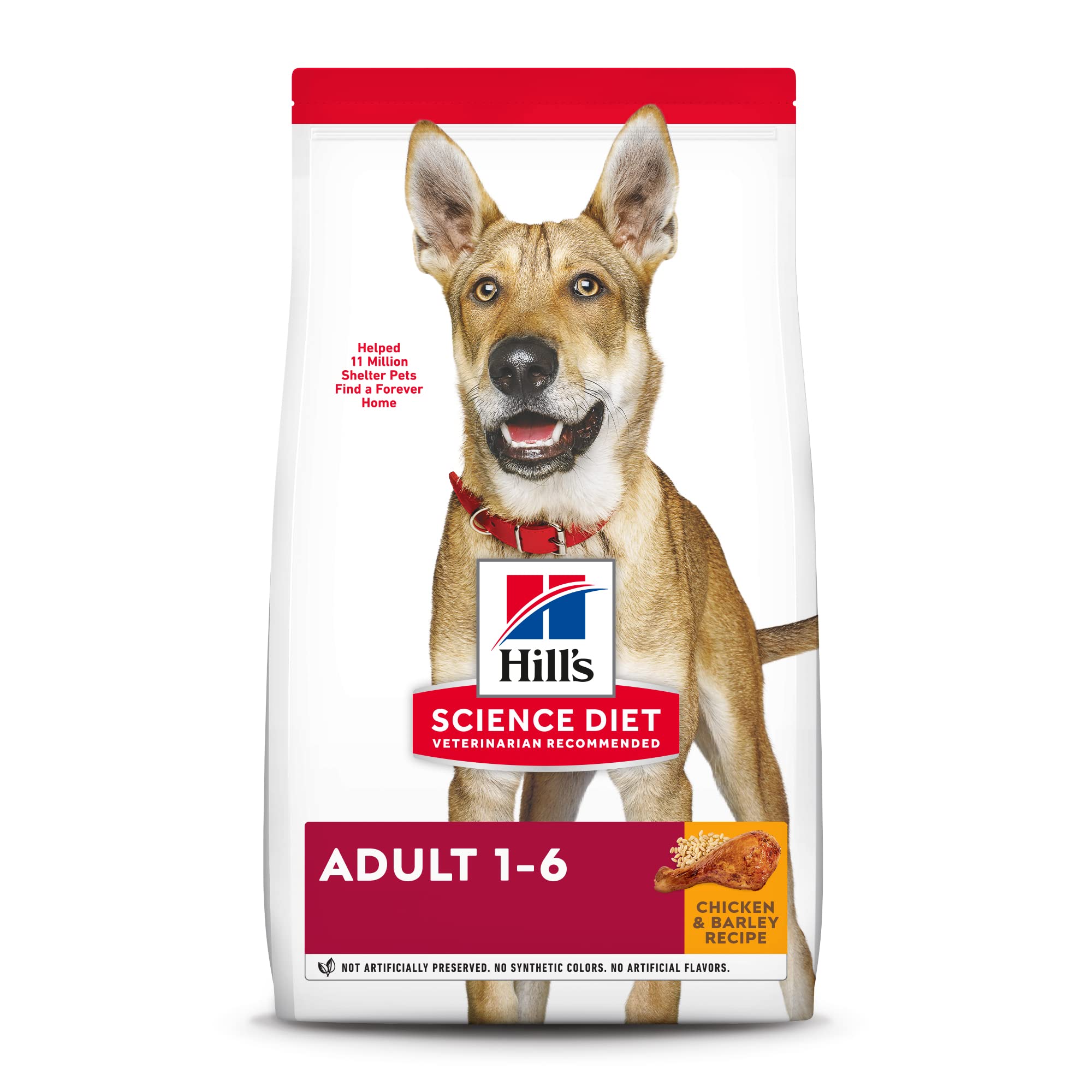 Hills Science Diet Adult 1-6, Adult 1-6 Premium Nutrition, Dry Dog Food, Chicken & Barley, 15 lb Bag