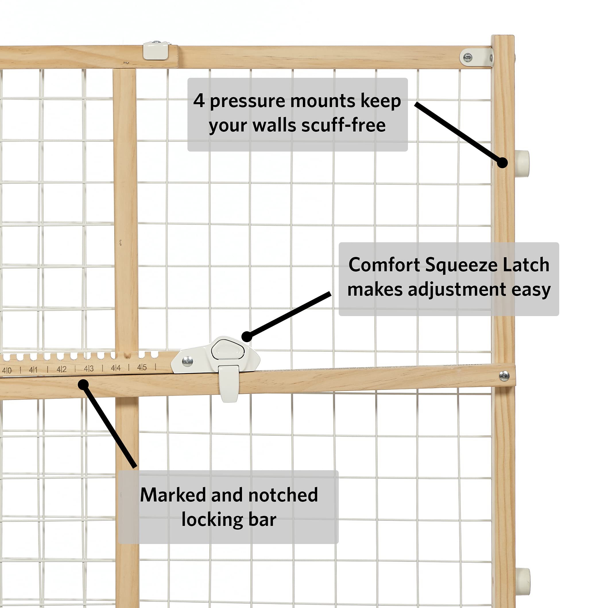 Midwest Homes For Pets Wire Mesh Pet Safety Gate, Pressure Mounted Dog Gate Measures 24 Inches Tall & Expands To 27-41.5 Inches Wide, Natural Wood & White Powder Coated Wire Mesh