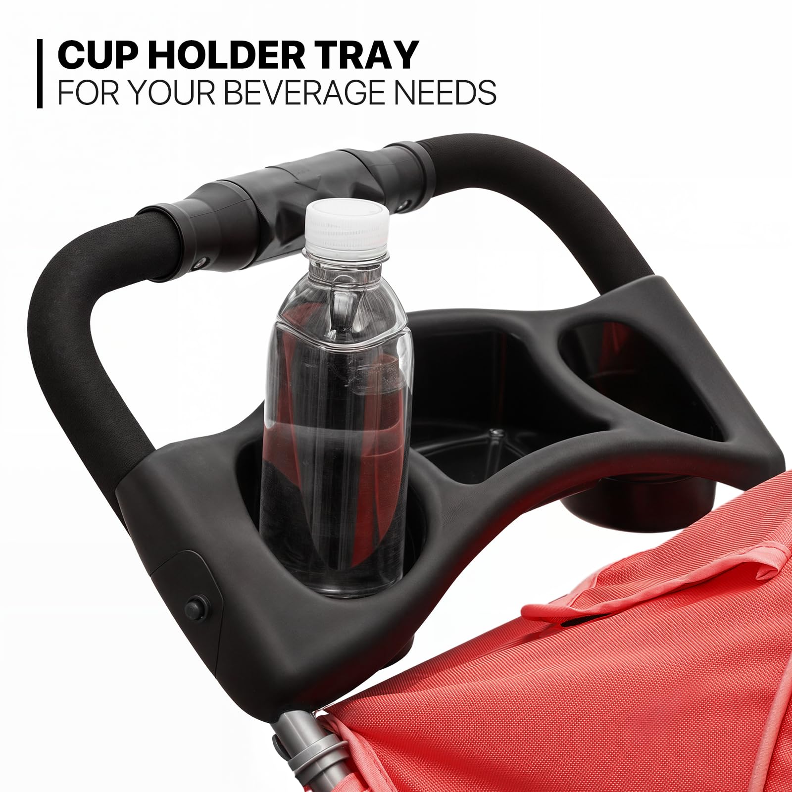 Monibloom 3 Wheels Pet Stroller, Foldable Puppy Cage Jogger Stroller With Weather Cover For All-Season, Storage Basket And Cup Holder, Breathable And Visible Mesh For Small/Medium Pets, Red