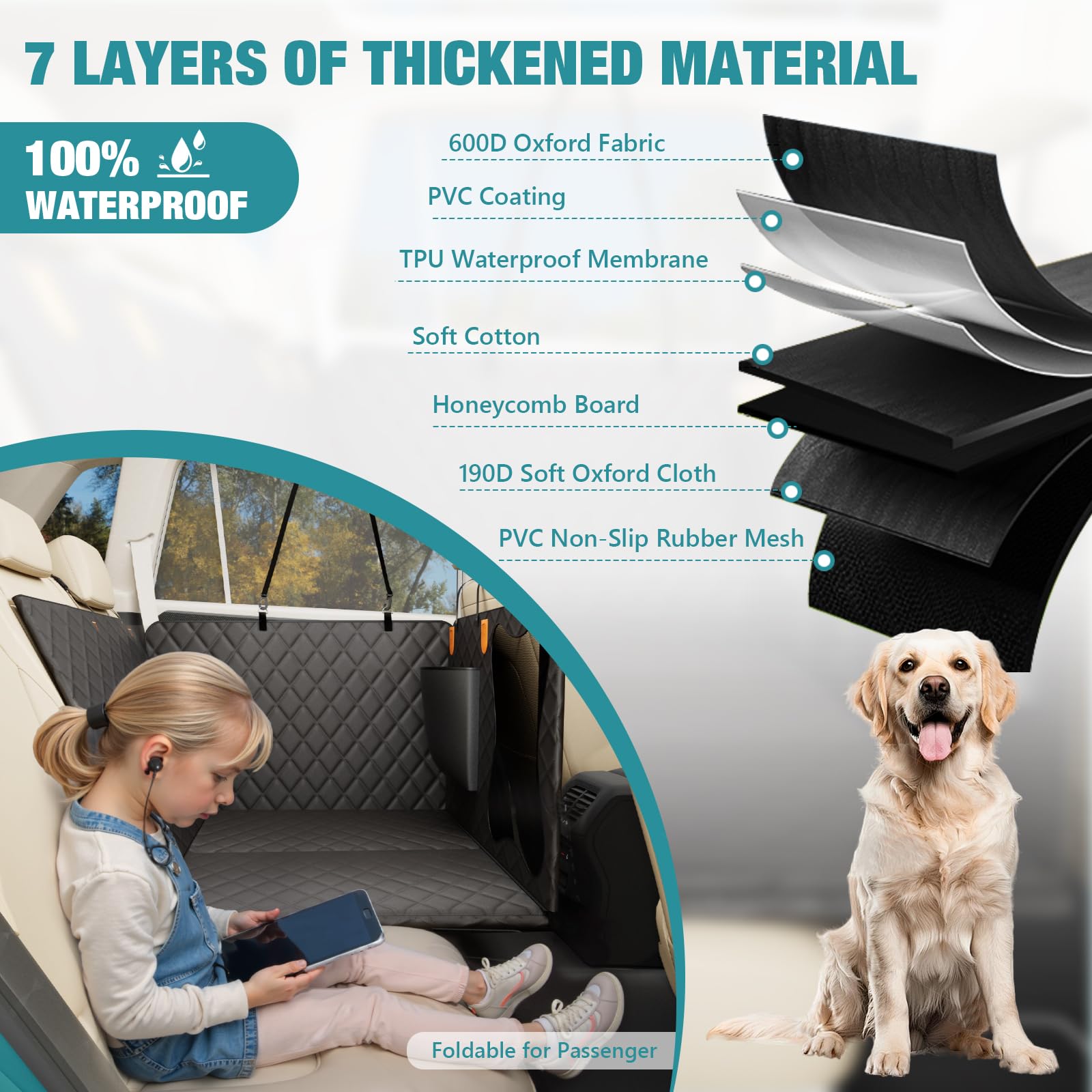 Bark Lover Waterproof Dog Car Seat Cover For Back Seat, Heavy Duty Back Seat Extender For Dogs With Hard Bottom, Non-Slip & Scra