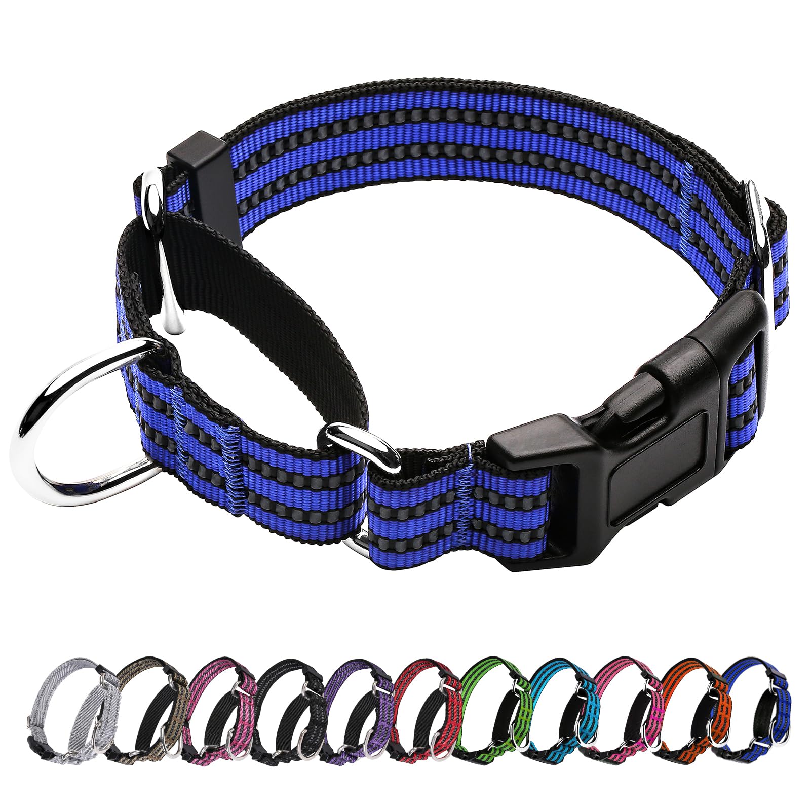 Joyeeiioo Martingale Dog Collar, Adjustable Nylon Reflective Collar With Quick Release Buckle (Royal Blue, Medium)