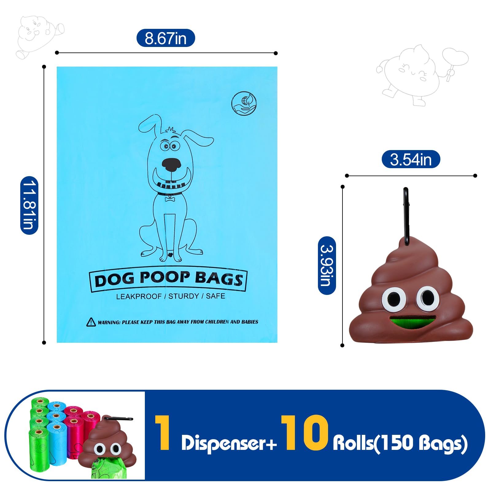 Letalong Dog Poop Bag With Holder, 150 Counts Biodegradable Scented Doggie Waste Bags With 1 Dispenser, Pet Poop Bags Rolls For