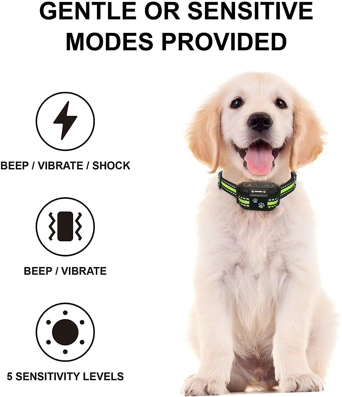 Bark Collar, Rechargeable Anti Barking Collar Dog Training With Beep Vibration Shock Stop Barking Control Devices Ip67 Waterproo