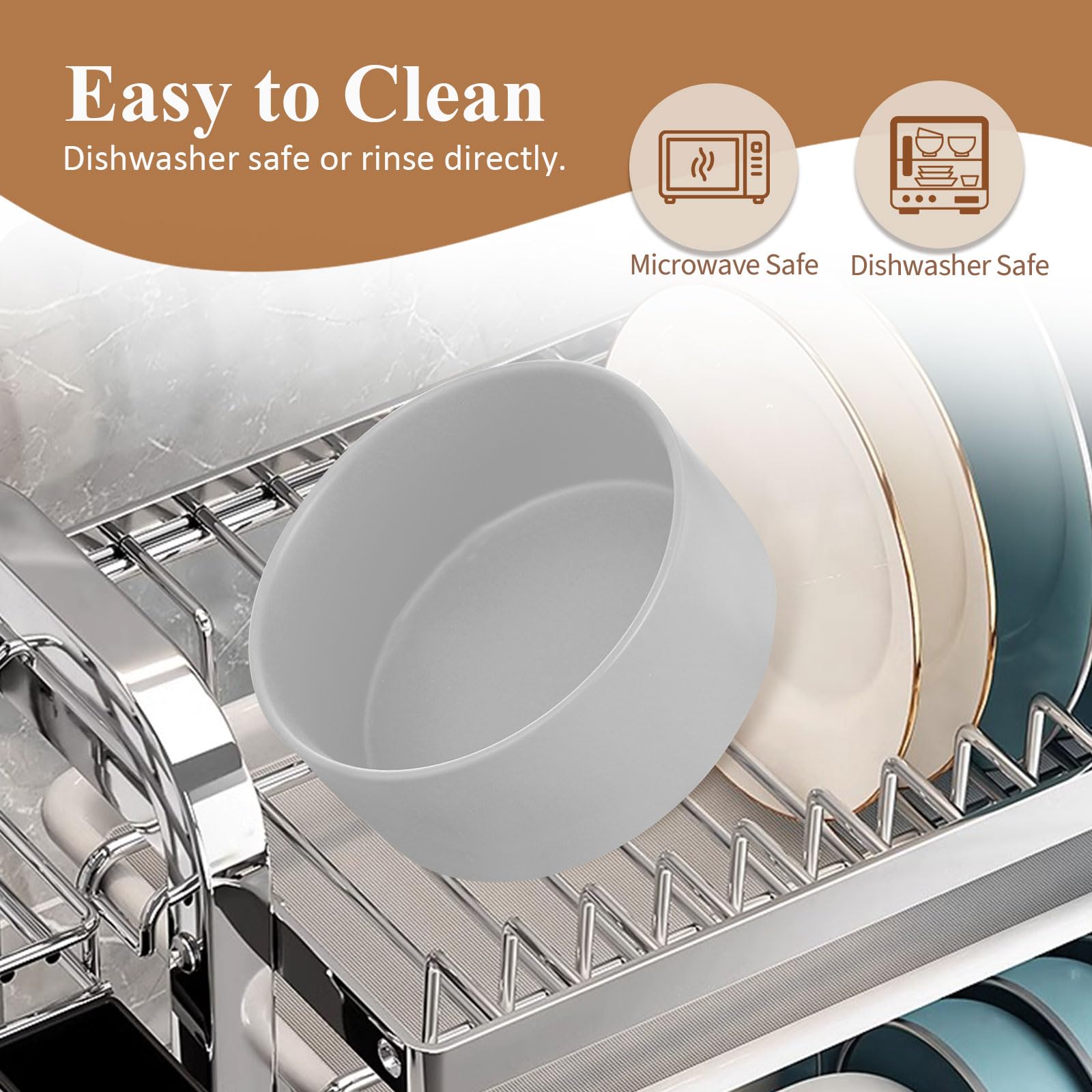 Elevated Ceramic Large Dog Bowl - Raised Dog Dish With Bamboo Stand - Heavy Weighted, No Tip Over, Comfortable Eating - 8.4'' Di