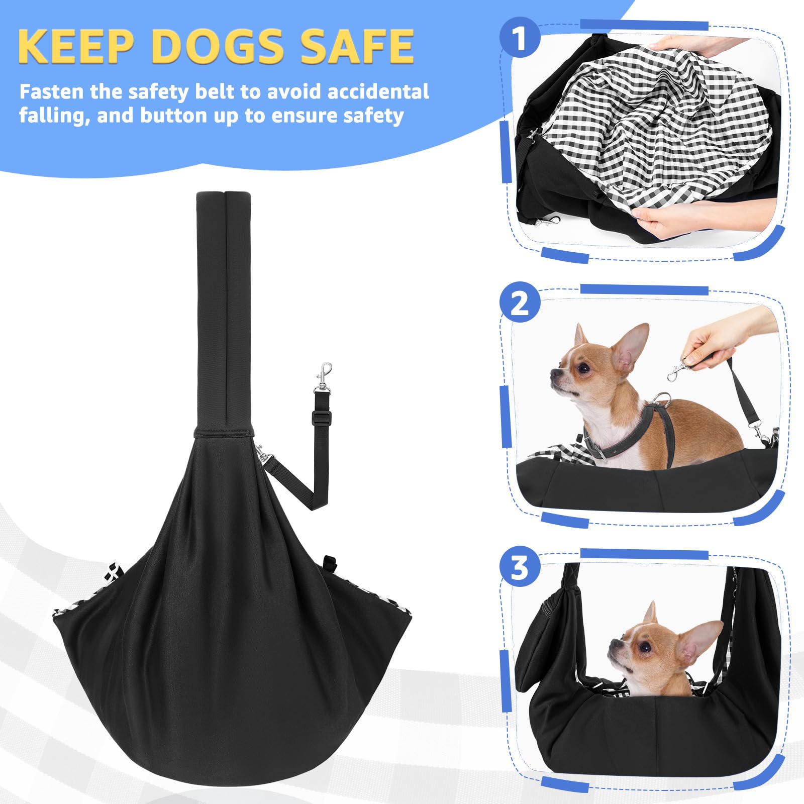 Lukovee Pet Sling, Hand Free Dog Sling Carrier Adjustable Padded Strap Tote Bag, Shoulder Bag With Front Pocket Safety Belt Carr