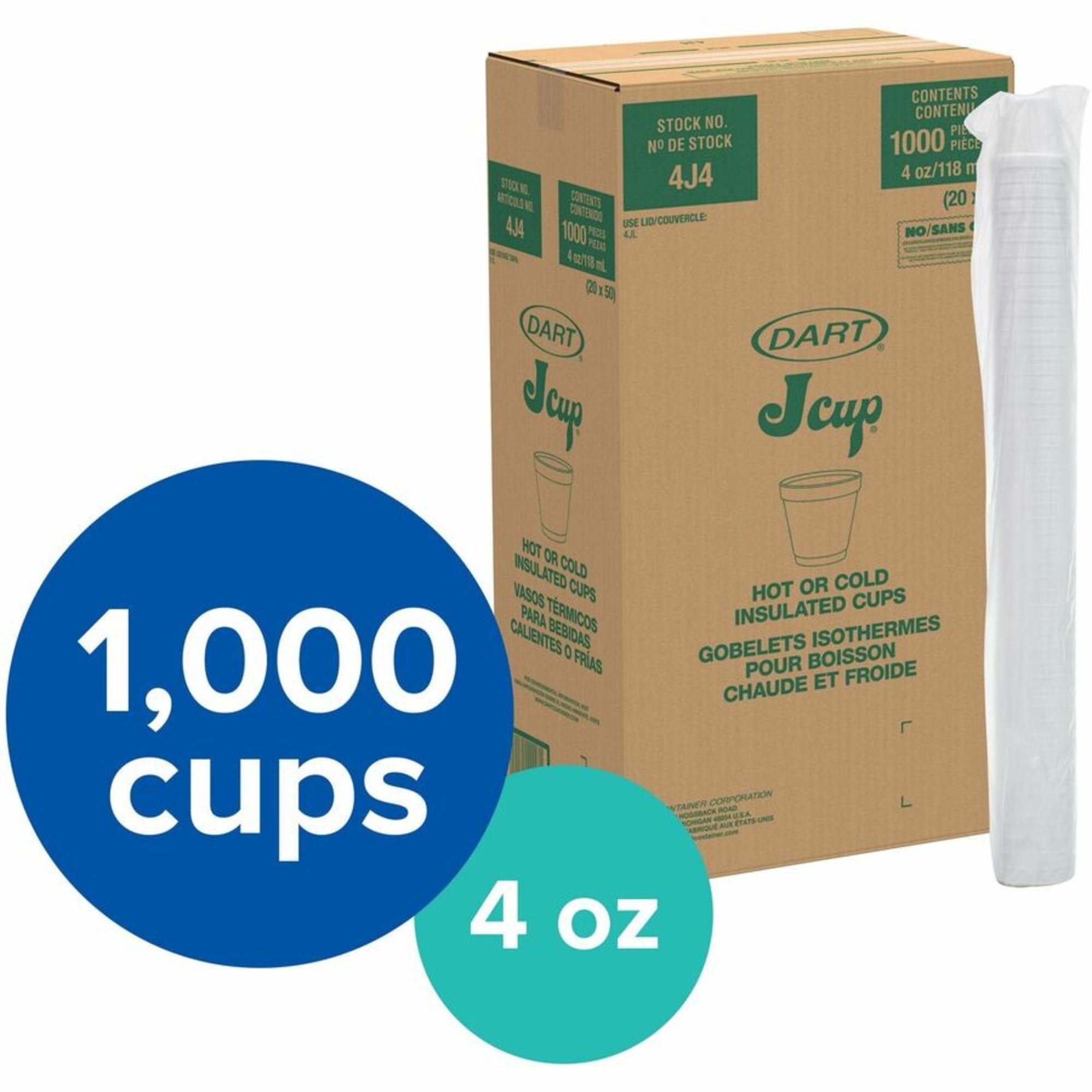 Dart 4J4 4 Oz Foam Cup, 4 Series Lids (Case Of 1000),White