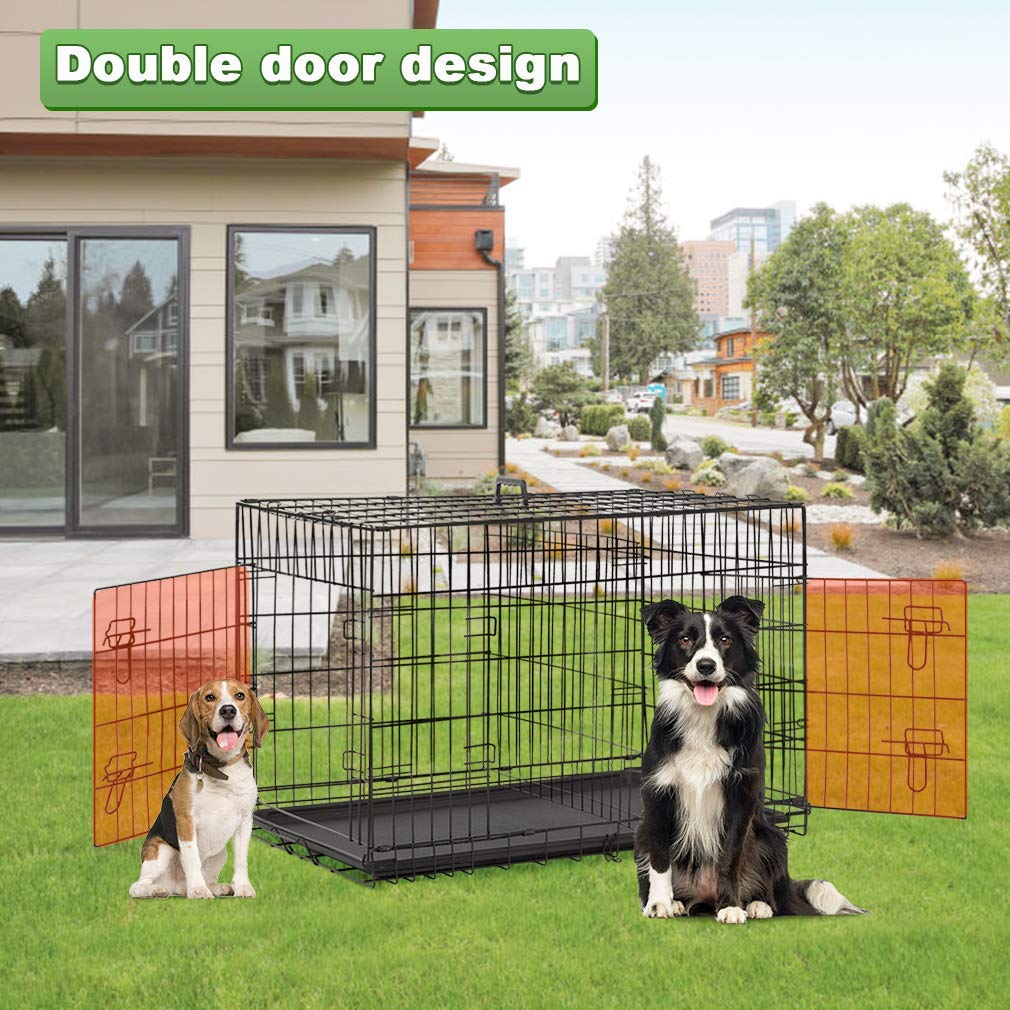 Home For Pets Dog Crate Cage Extra Folding Large Double Door Pet Crate,Includes Divider And Tray,(Black,42)