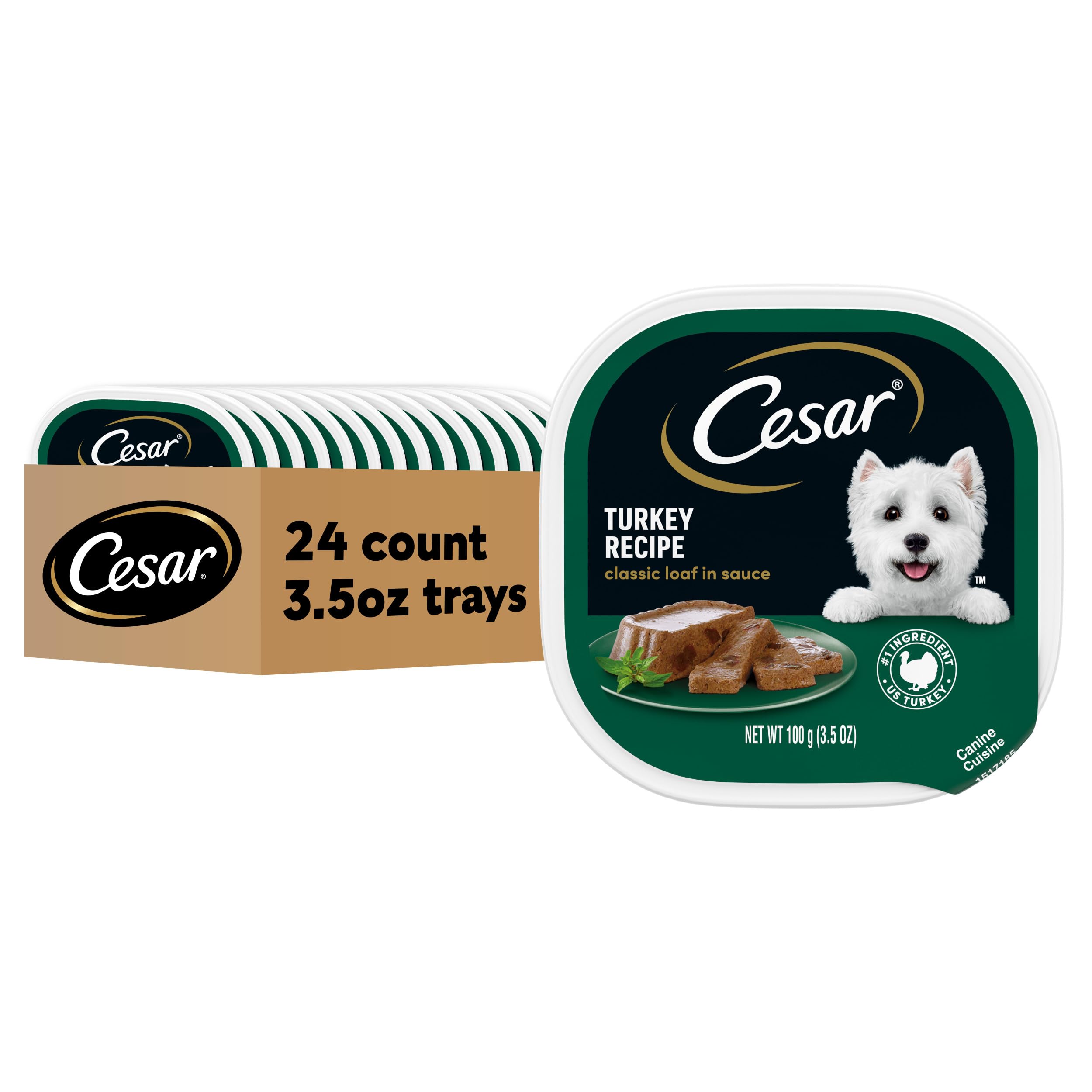 Cesar Wet Dog Food Classic Loaf in Sauce Turkey Recipe, 3.5 oz. Easy Peel Trays (24 Count, Pack of 1)