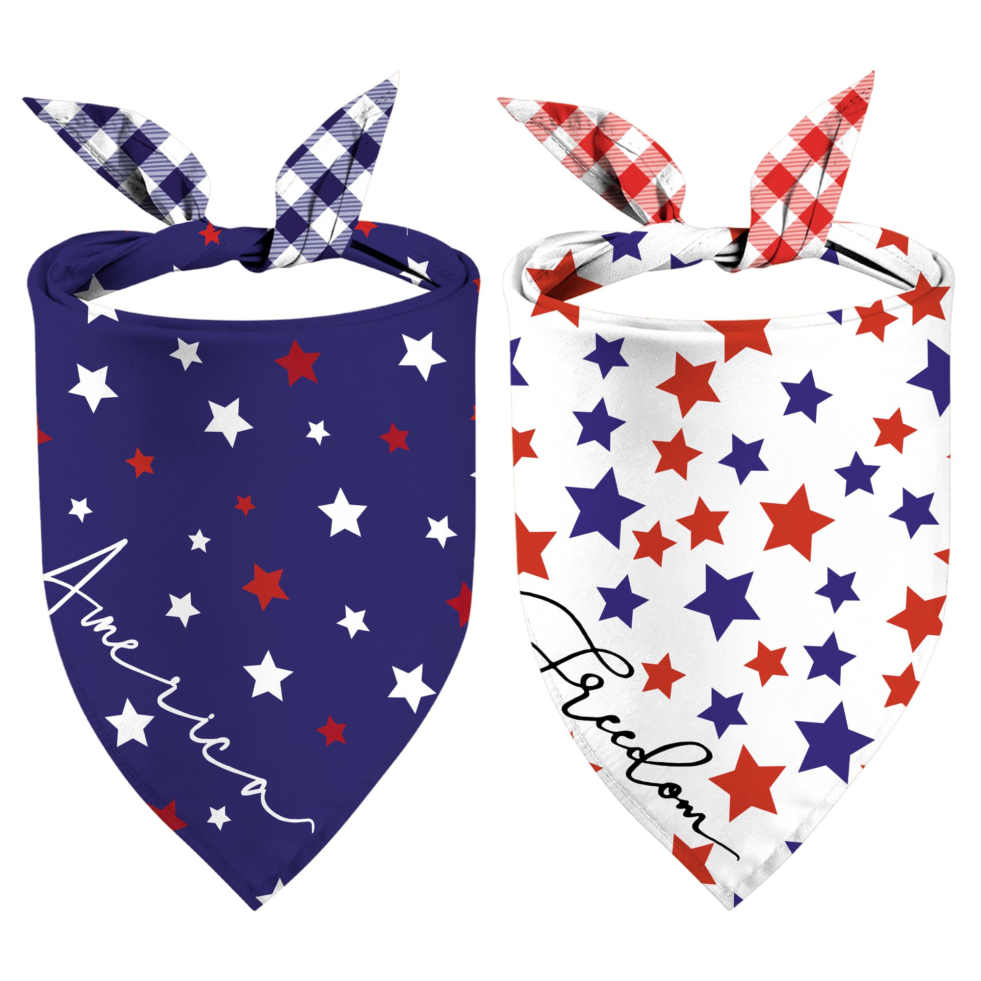 4Th Of July Dog Bandanas, Reversible Dual-Layer Patriotic Theme Design 2 Pack, Freedom Independence Day Square Dog Kerchief, Ame