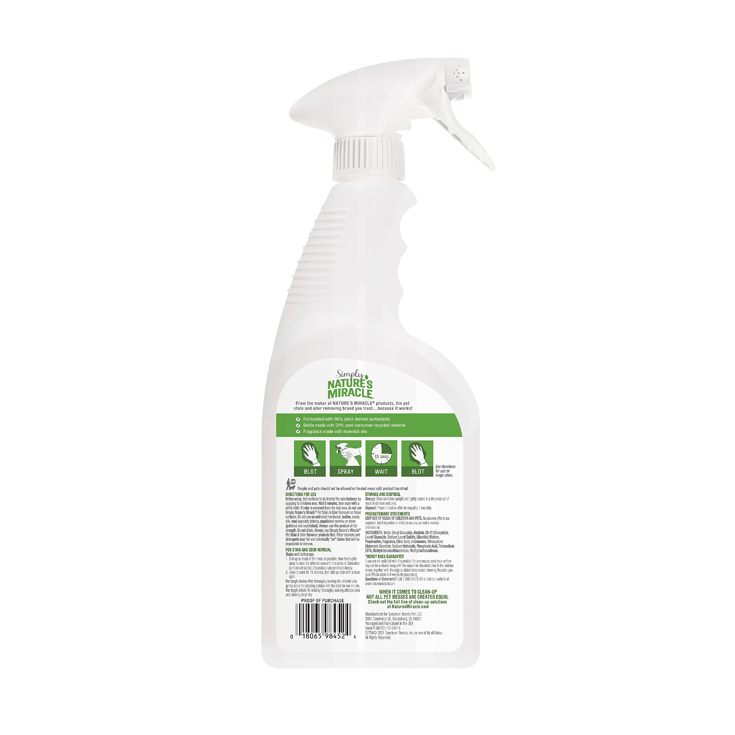 Nature'S Miracle Simply Pet Stain And Odor Remover, 16 Ounce, Made With 86% Plant-Derived Surfactants