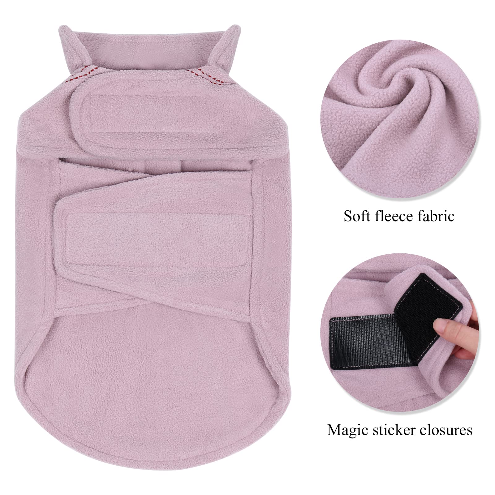 Vivaglory Dog Fleece Coat Warm Jacket With Hook And Loop Fastener, Easy To Take On And Off, Winter Vest Sweater For Small Medium Large Dogs Puppy Windproof Clothes For Cold Weather, Pink, Xl