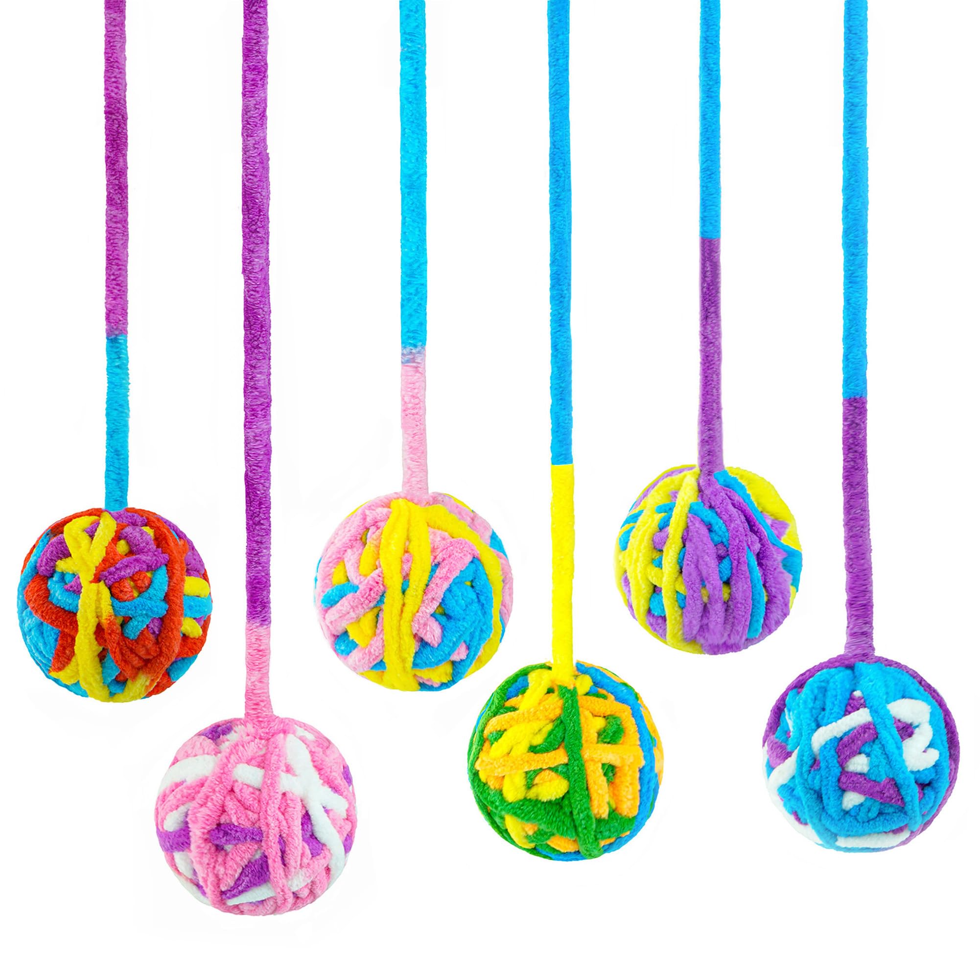 Chiwava 6 Pack 20'' Woolen Yarn Cat Toys Ball With Bell 2'' Large Indoor Cat Toy Balls Kitten Interactive Toys