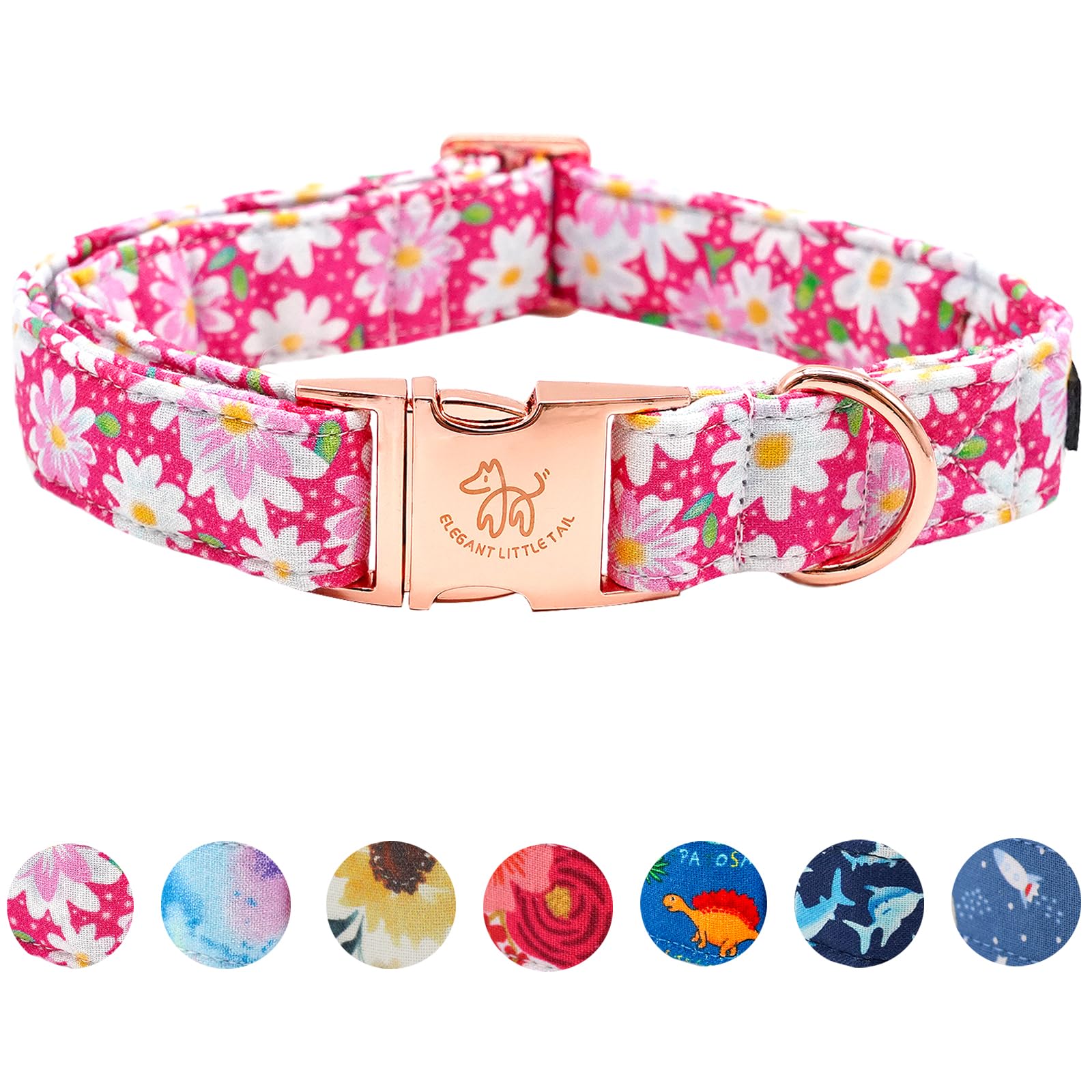 Elegant Little Tail Dog Collar, Pink Floral Pattern Pet Collar Durable Cute Dog Collars Summer Female Pet Gift Adjustable Dog Co