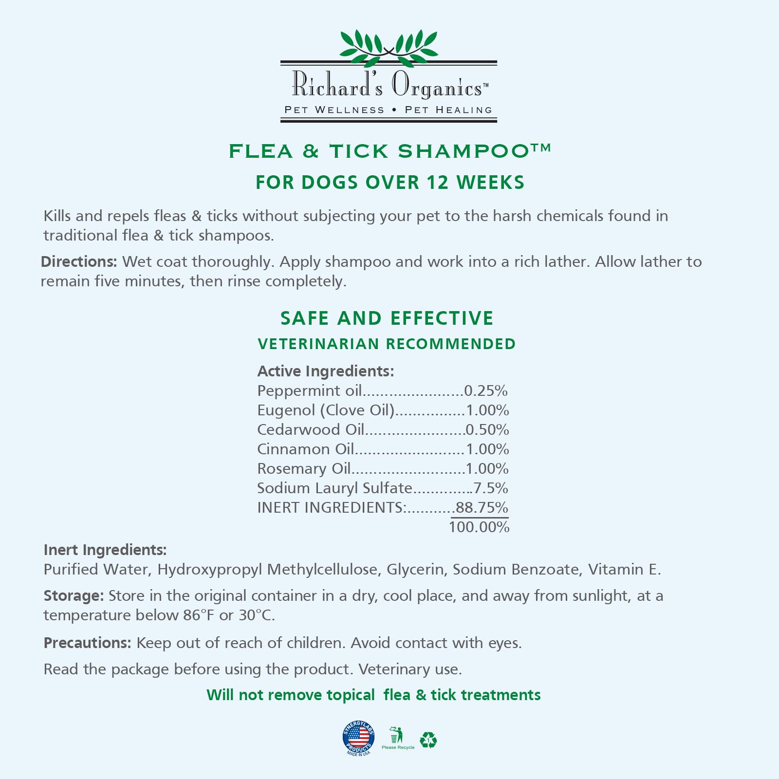 Richards Organics Flea and Tick Shampoo for Dogs - 100% All-Natural Actives Kills Fleas, Ticks and Repels Mosquitos - Gentle, Wo