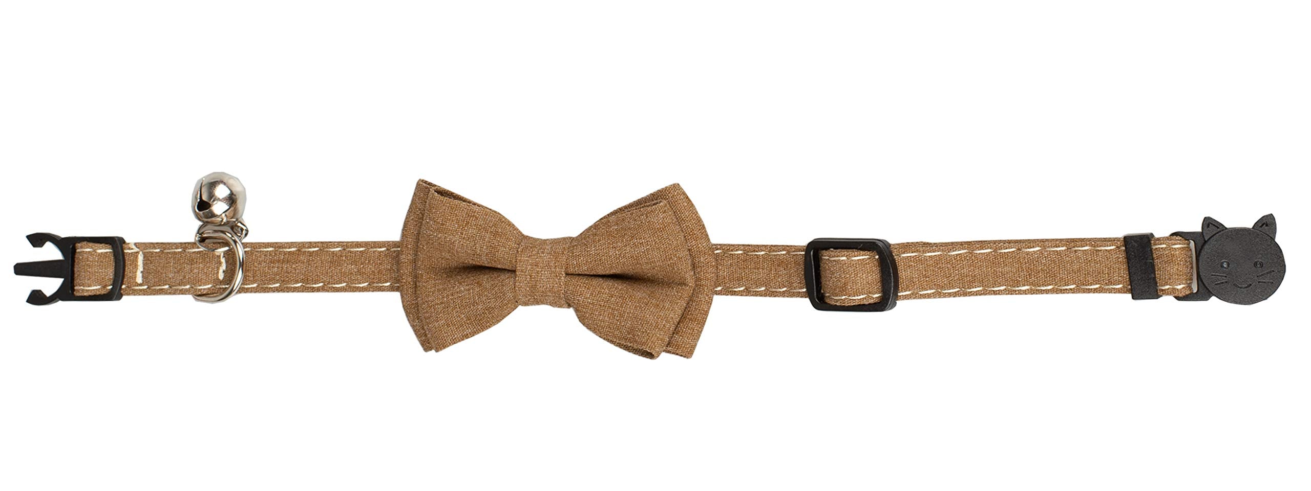 Gyapet Cat Collar Breakaway Bowtie Safety With Bell Adjustbale Kitten Puppy Solid Plaid Color Set A-[2Pcs] Brown & Beige