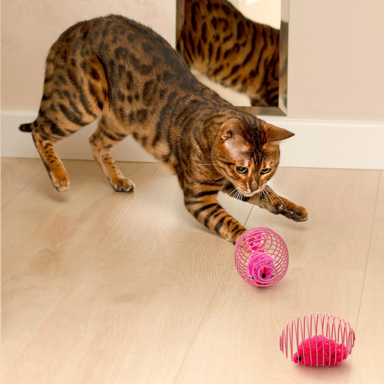 Jecery 25 Pcs Cat Spring Balls Toys Stretchable Rolling Balls Colorful Playful Coils Interactive Action Toy Caged Rats for Kitte
