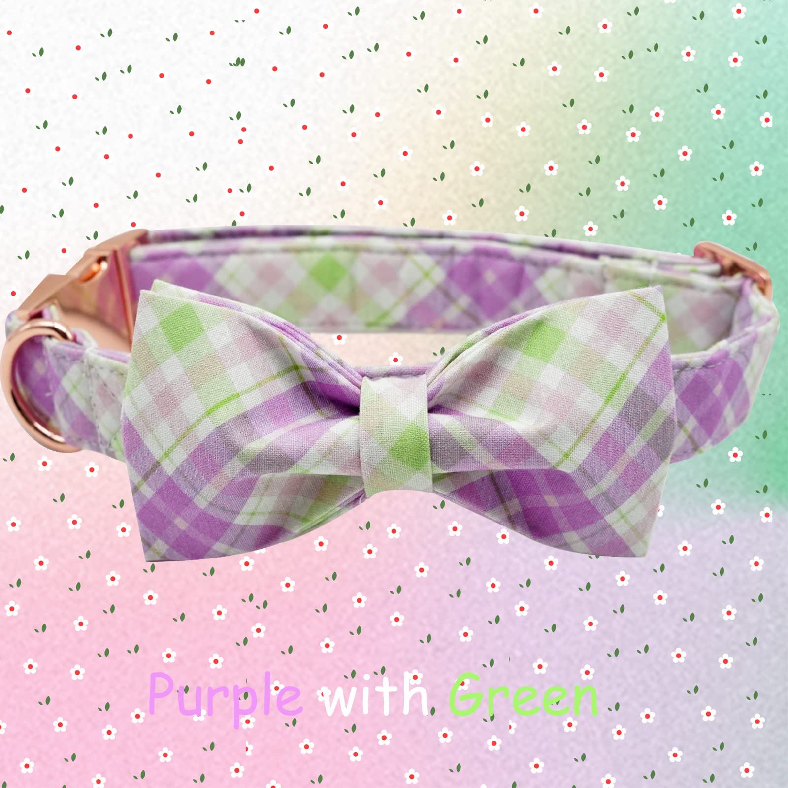 Elegant Little Tail Plaid Dog Collar With Cute Bowtie For Small To Large Dogs