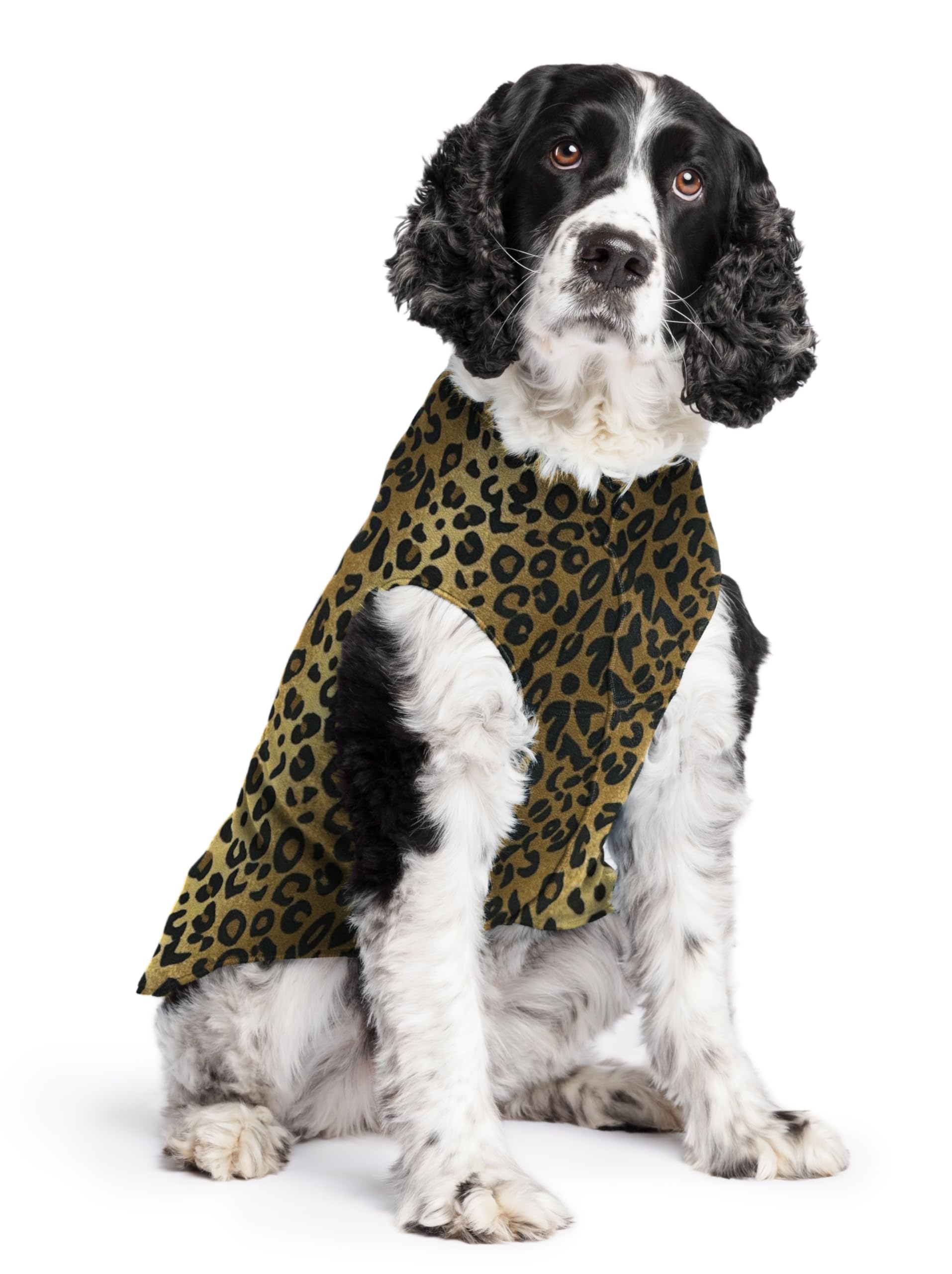Gold Paw Stretch Fleece Dog Coat, Stretchy Pet Sweater, Machine Washable Pullover For Winter And Fall, Leopard, 20