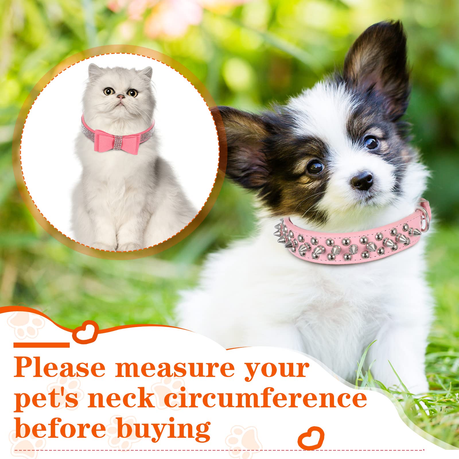 4 Pcs Pink Dog Collar Spiked Studded Dog Collars Pearls Dog Necklace Dog Collar With Rhinestone Bow Knot Crystal Diamond Colorful Flower Bling Girl Dog Cat Collars For Dogs(Cute Style,X-Small)