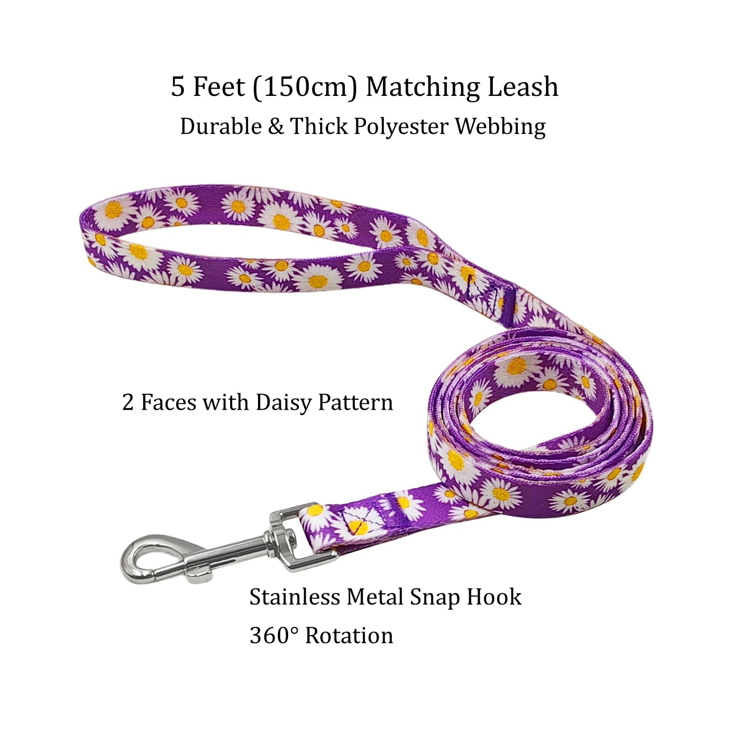Olahibi Dog Collar And Leash Set, Cute Daisy Pattern, Polyester Material, 5Ft Leash, For Puppy Dogs.(Extra Small,Purple Daisy)