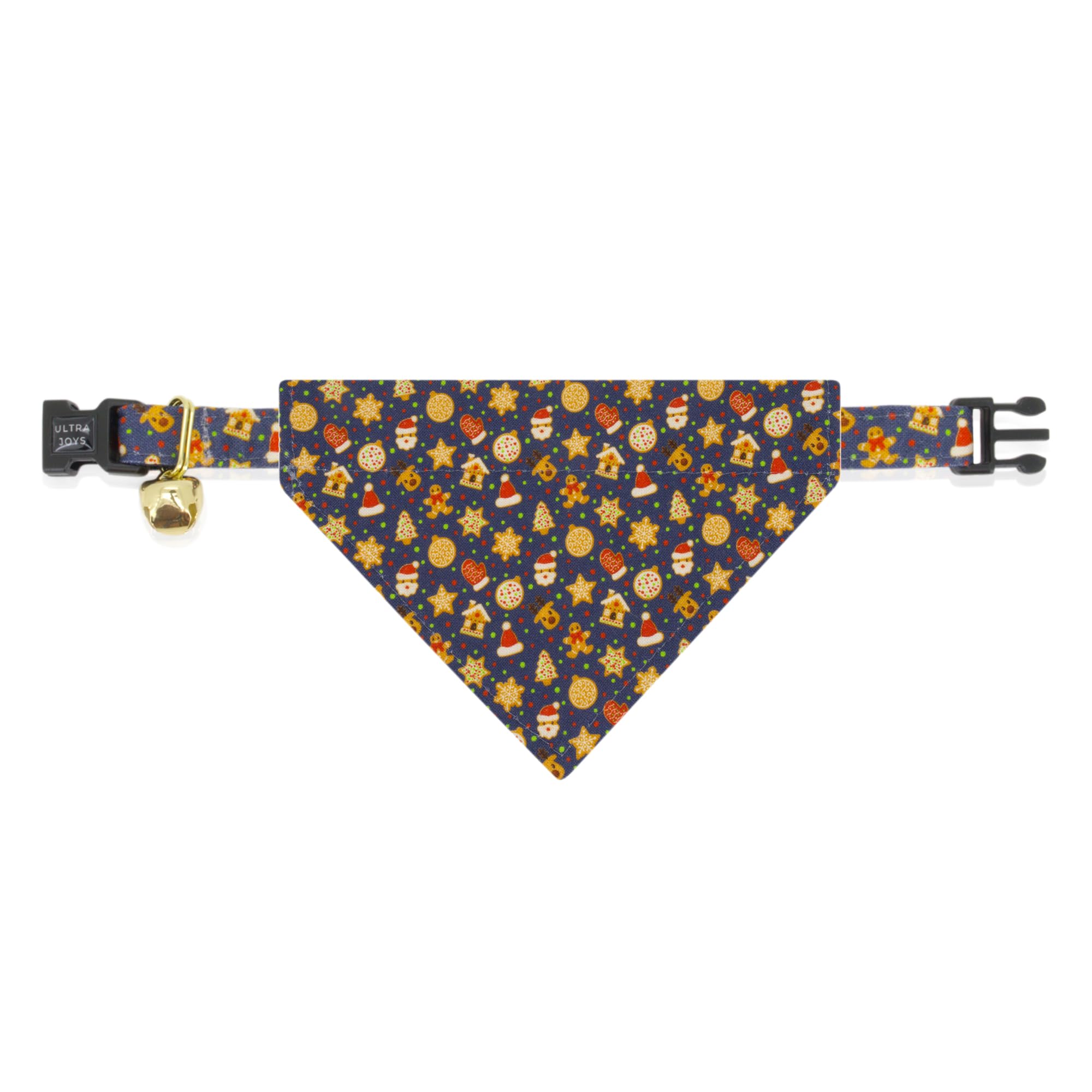 Ultra Joys Cat Collar - Breakaway With Bells & Bandana - Gingerbread Man Size