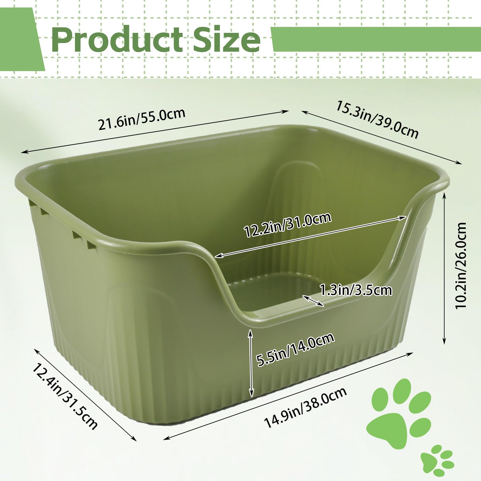 Muyg Deep Cat Box Extra Large High Sides,21.45 X 16.14 X 10.43 Inches Low Entry Jumbo Cat Litter Tray One Piece Cat Litter Box O