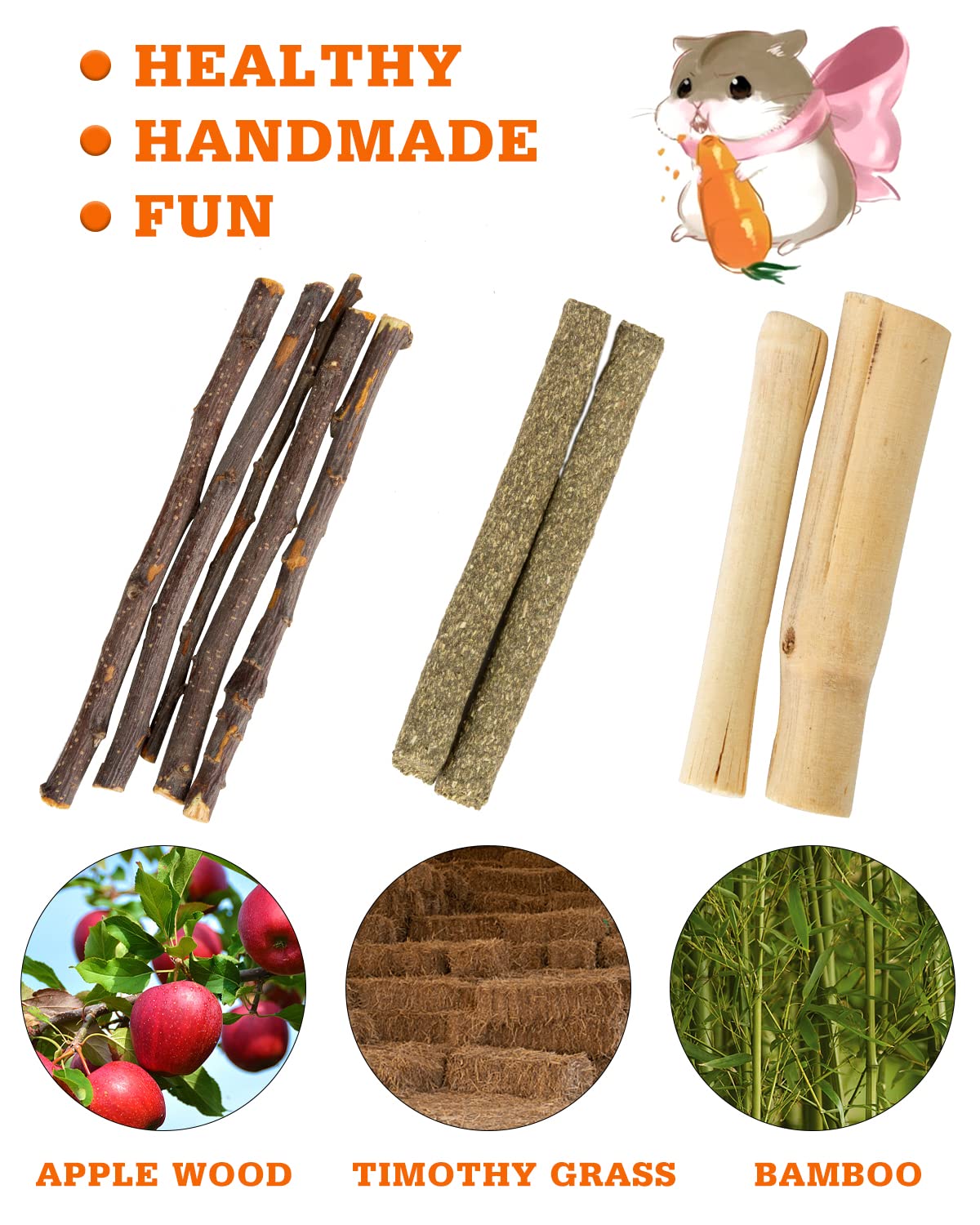 Sofier Hamster, Guinea Pig Toys Accessories Natural Chews for Teeth Rabbit Bunny Rat Chinchilla Hideout Ball Apple Wood Timothy