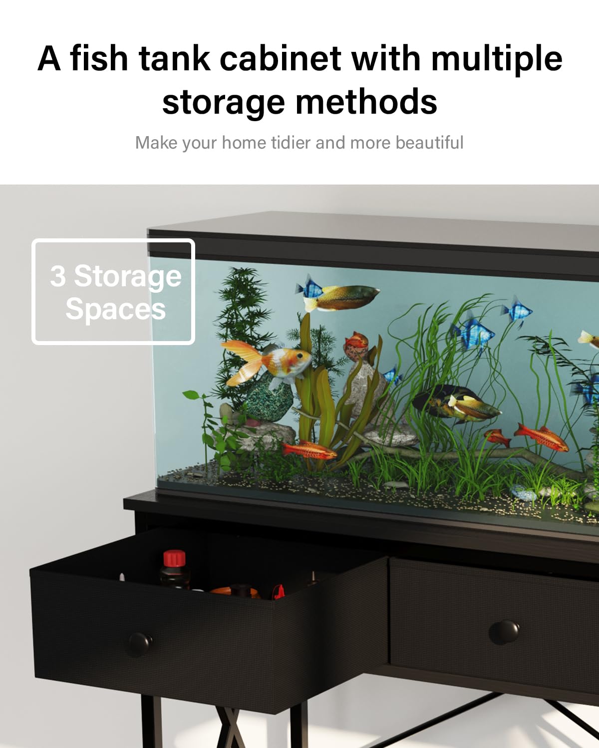 FILKO Fish Tank Stand 29 Gallon: Sturdy Aquarium Stand with Accessories Storage - Metal Fish Tank Table for 20-29 Gallon Reptile