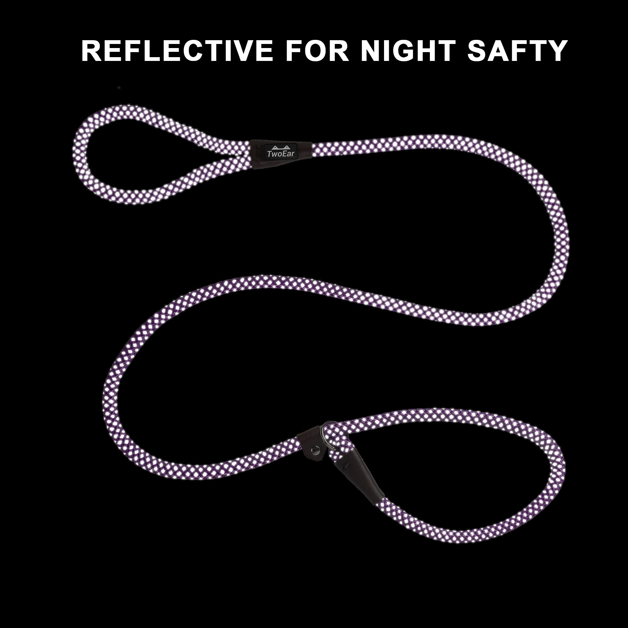 Twoear Dog Leash Dog Slip Rope Leash 6Ft Dog Training Leash Heavy Duty Strong Slip Lead Highly Reflective Threads For Small Medium And Large Dogs (Slim(3/8''X6Ft), Purple)