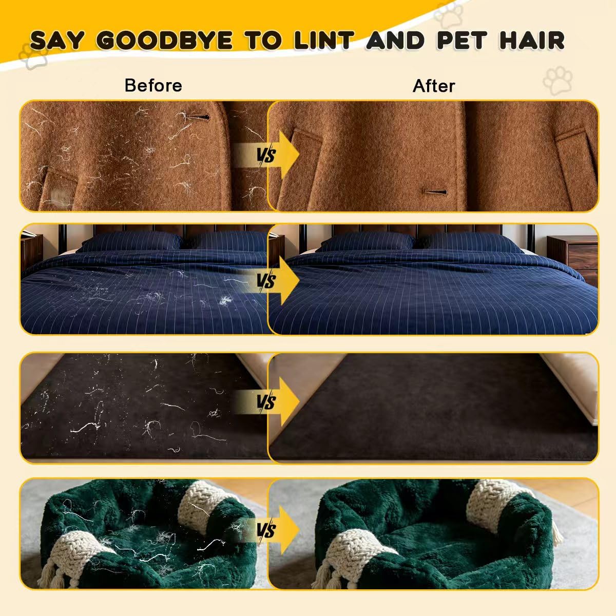 CAIBAO Pet Hair Removal Gloves - Reusable & Washable, 2pcs Black, Effortless Cleaning for Sofa, Clothing, Pet Beds, Ideal for Busy Pet Owners