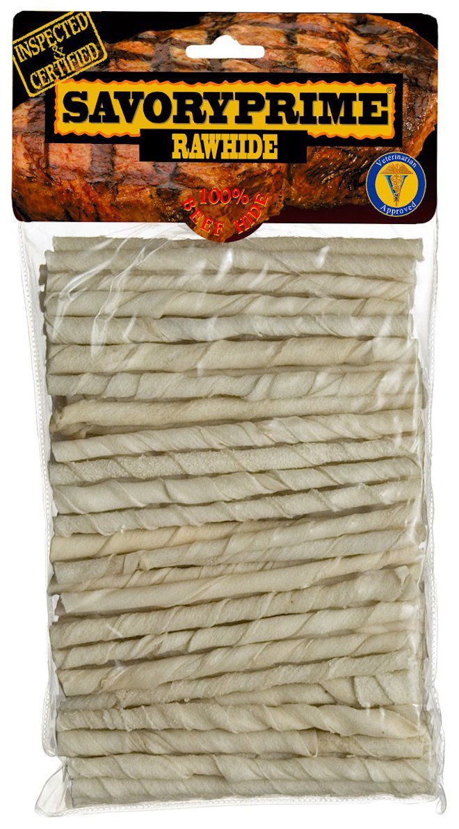 Savory Prime 100 Count 5 Inch White Rawhide Twist Sticks 017