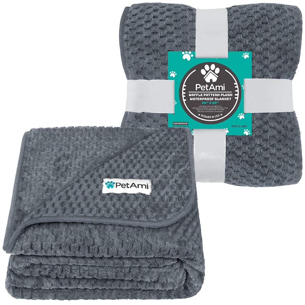 Petami Waterproof Dog Blanket, Leakproof Xl Pet Blanket For Large Dogs, Furniture Sofa Couch Cover Protector, Fleece Cat Throw For Bed Crate Kennel, Reversible Washable Soft Plush, Twin 60X80 Gray