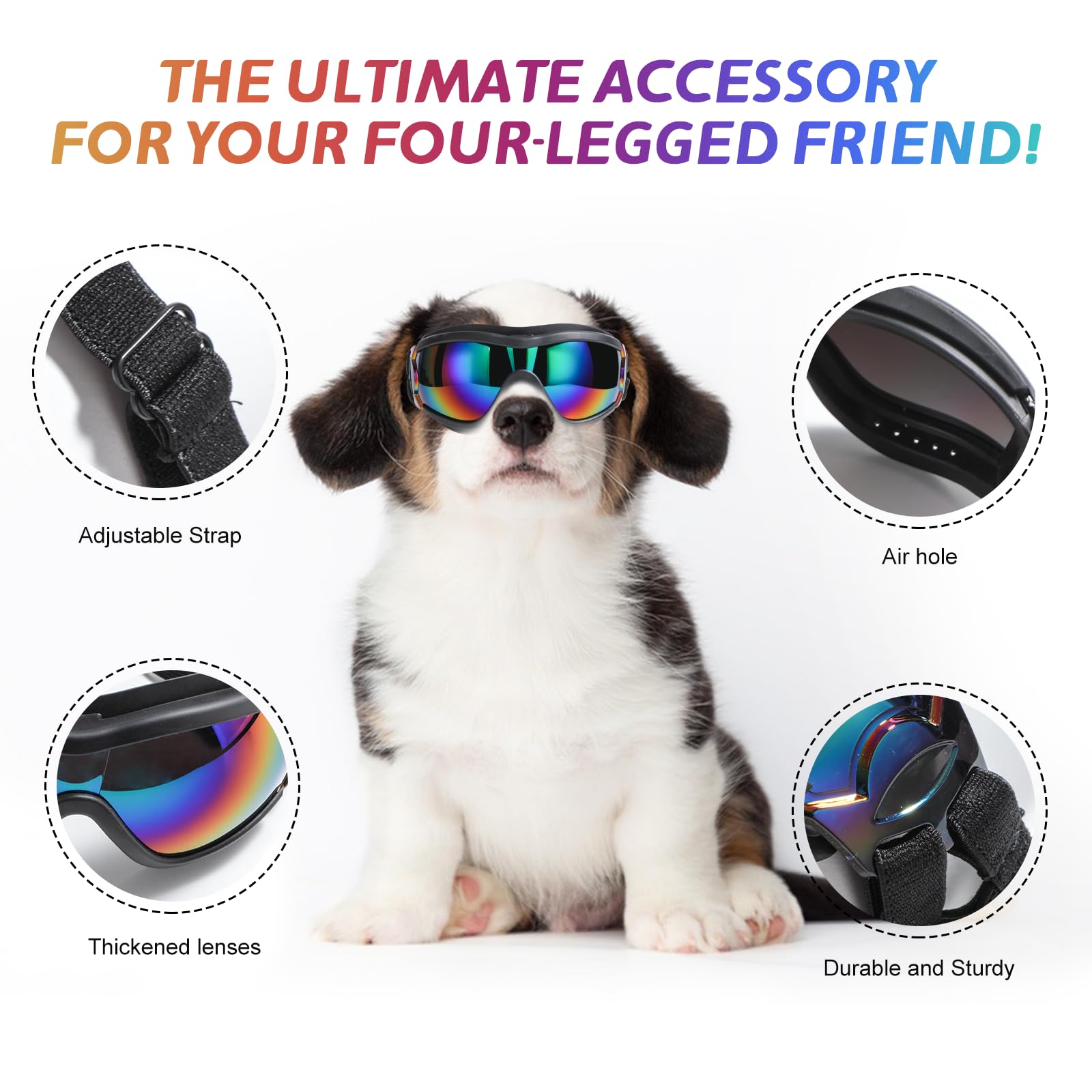 Nvted Dog Sunglasses Dog Goggles, Uv Wind Dust Fog Protection Pet Glasses Eye Wear With Adjustable Strap For Medium Or Large Siz