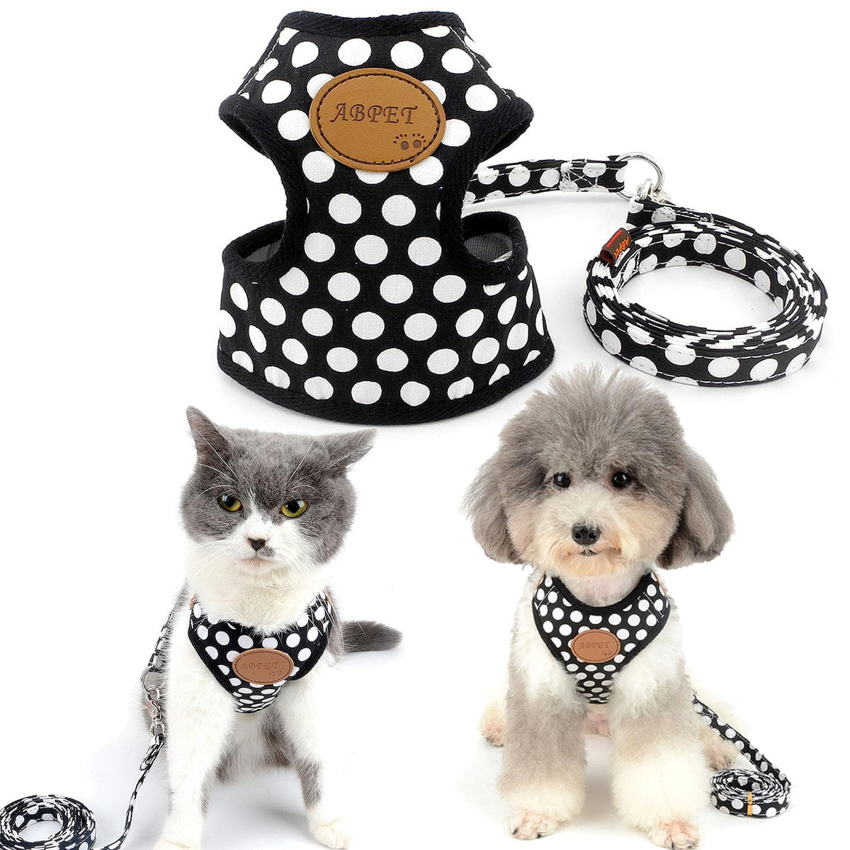 Smalllee_Lucky_Store New Soft Mesh Nylon Vest Pet Cat Small Medium Dog Harness Dog Leash Set Leads Black, S (Chest:9.5''-13.5'',