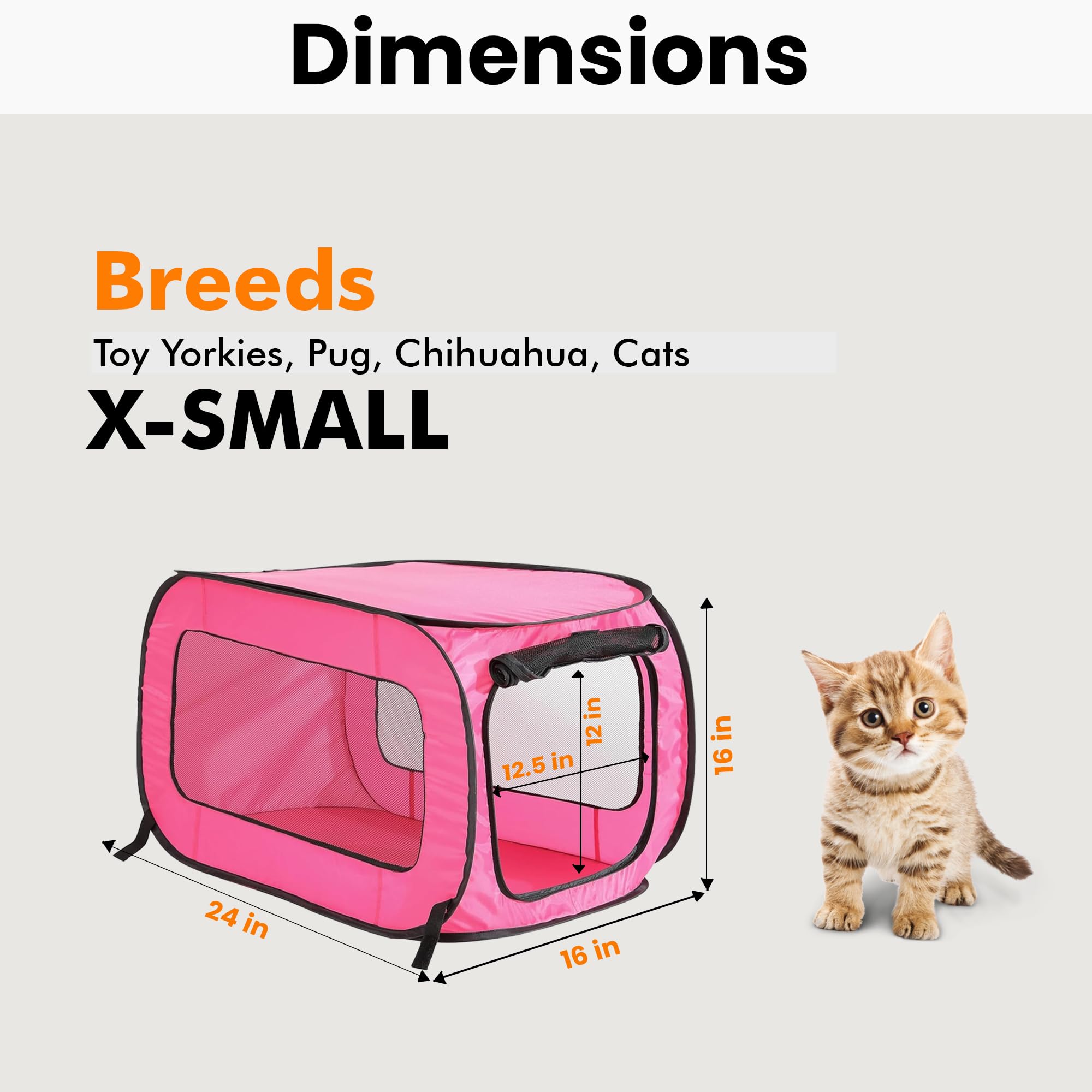 Beatrice Home Fashions Portable, Collapsible, Pop Up Kennel Travel Cat And Dog Crate, 24' L X 16.6' W X 16' H, Fuchsia