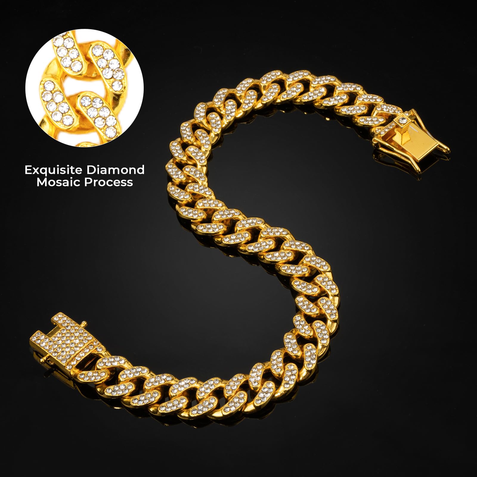 Thamiao Gold Dog Chain Diamond Gold Chain Dog Collar Walking Metal Chain Collar With Design Secure Buckle Pet Collar Jewelry Acc