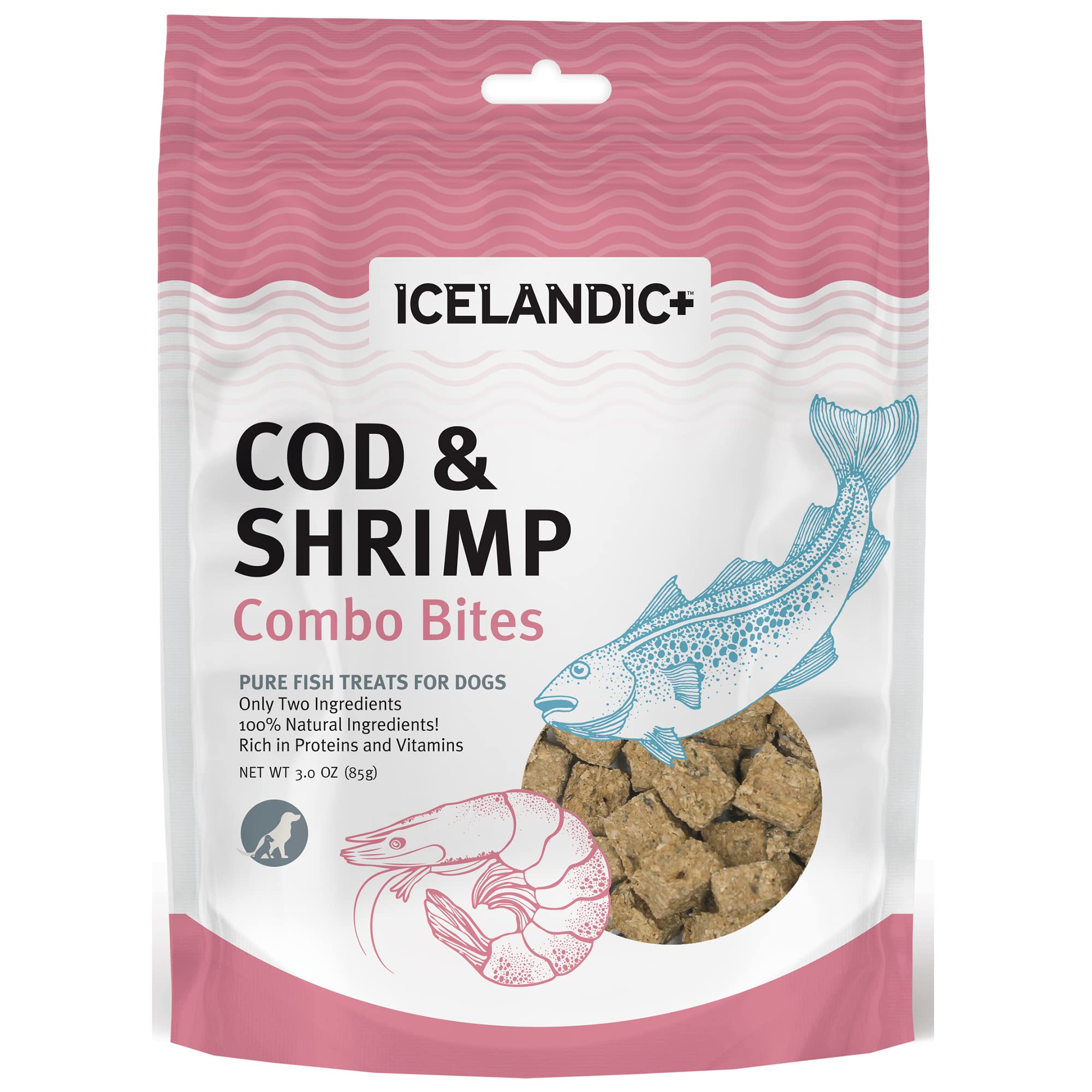 Icelandic  Cod and Shrimp Combo Bites Fish Dog Treat 3.52-Oz Bag
