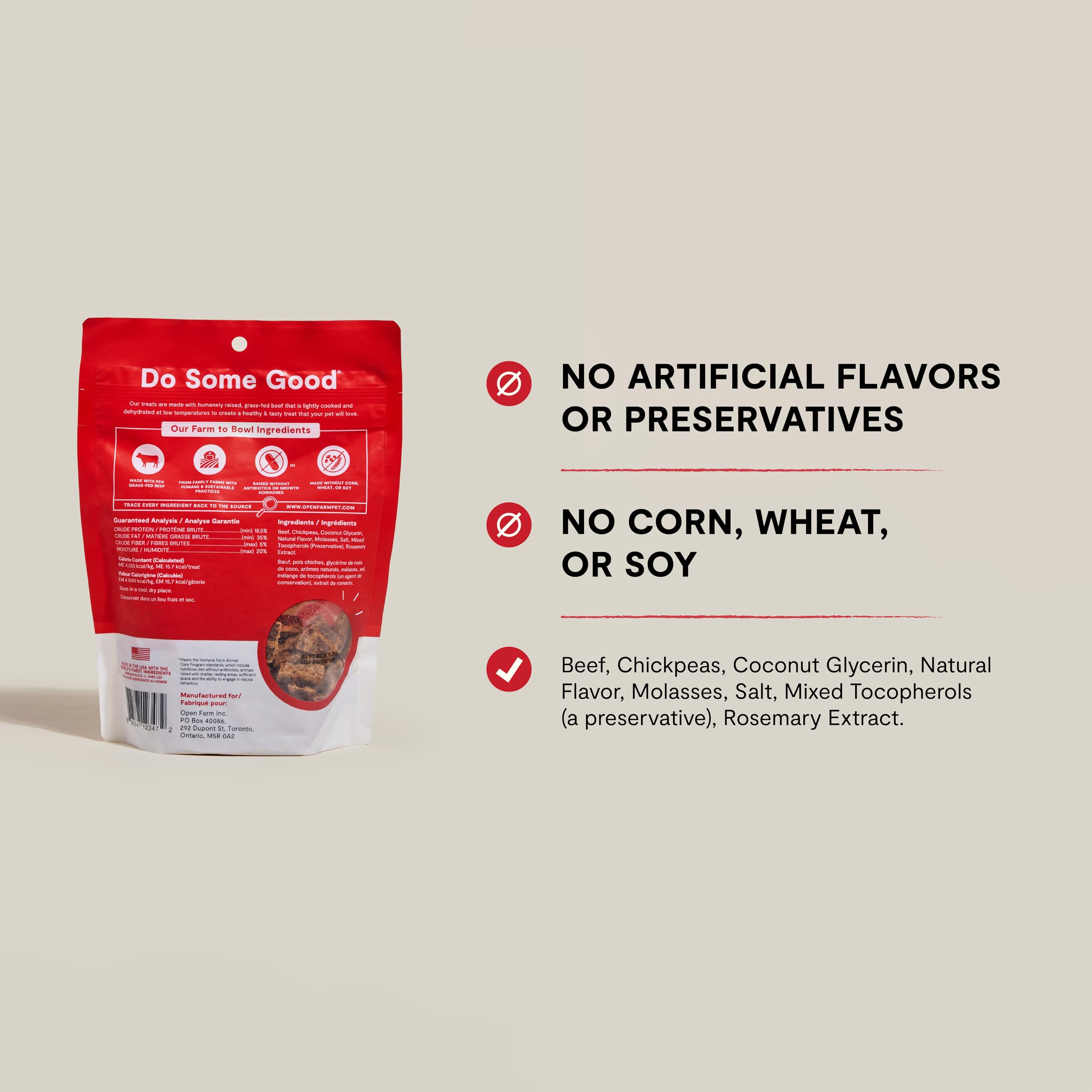 Open Farm, Dehydrated Dog Treats, High Protein & Low Carbohydrate Dog Snacks, Chewy Texture, Made with Ethically & Sustainably S