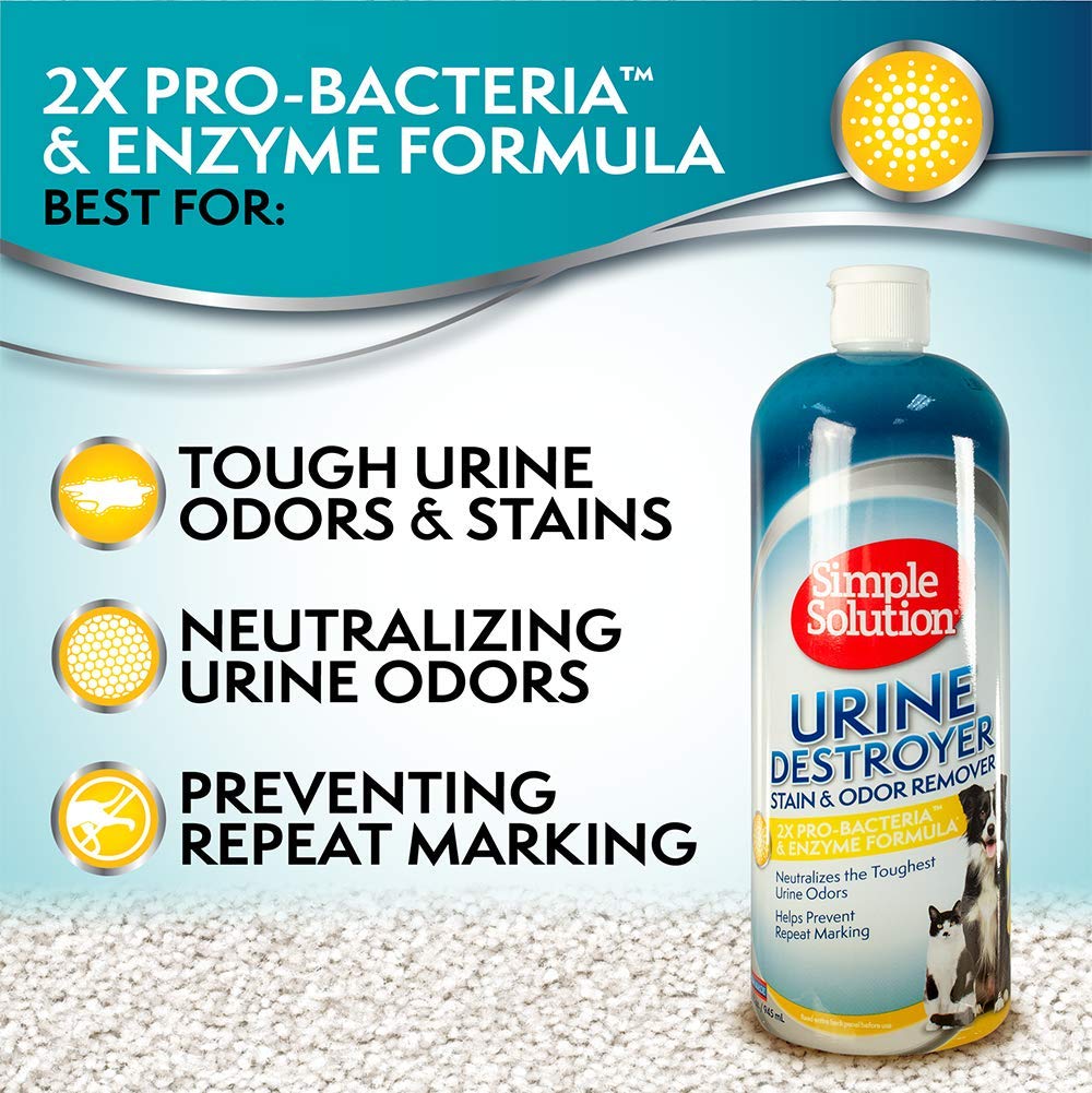 Simple Solution Urine Destroyer Enzymatic Cleaner | Pet Stain And Odor Remover With 2X Pro-Bacteria Cleaning Power | 32 Ounces