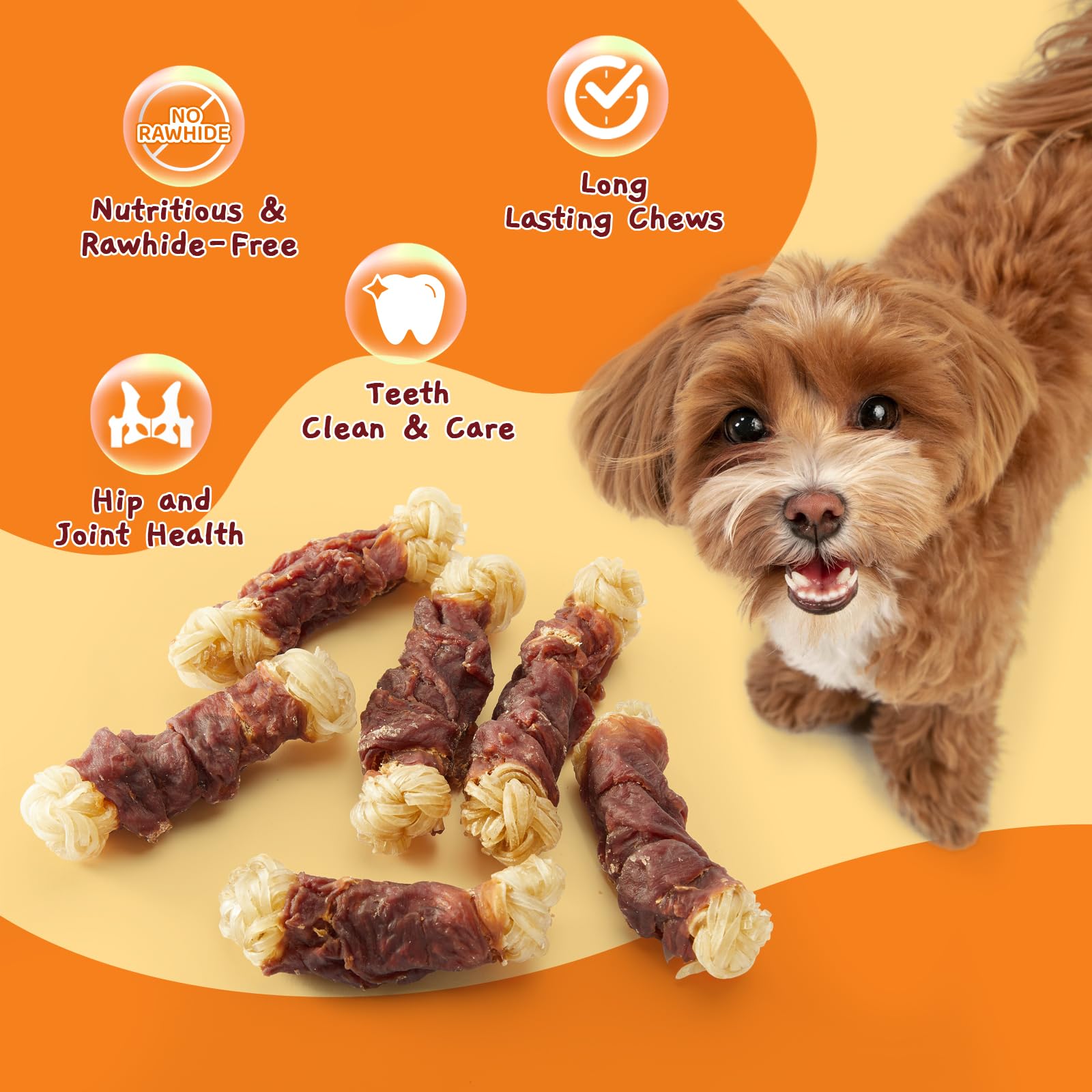 Jungle Calling Beef Tendons for Dogs, Duck Wrapped Tendons Dog Chews Long Lasting Hip and Joint Supplement for Dogs with Glucosa