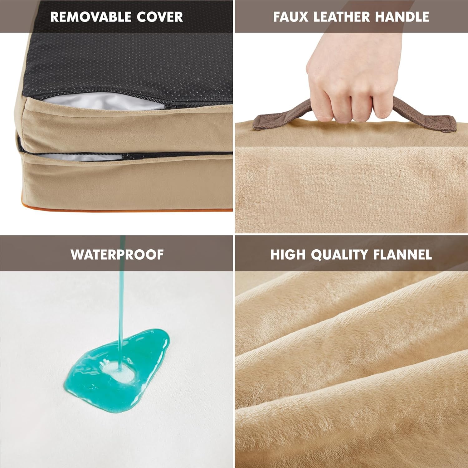 Friends Forever Orthopedic Dog Bed for Extra Large Dogs, Waterproof Memory Foam Dog Sofa Bed XL with Removable Washable Cover, Ally Khaki, 42x32x7 -Like New