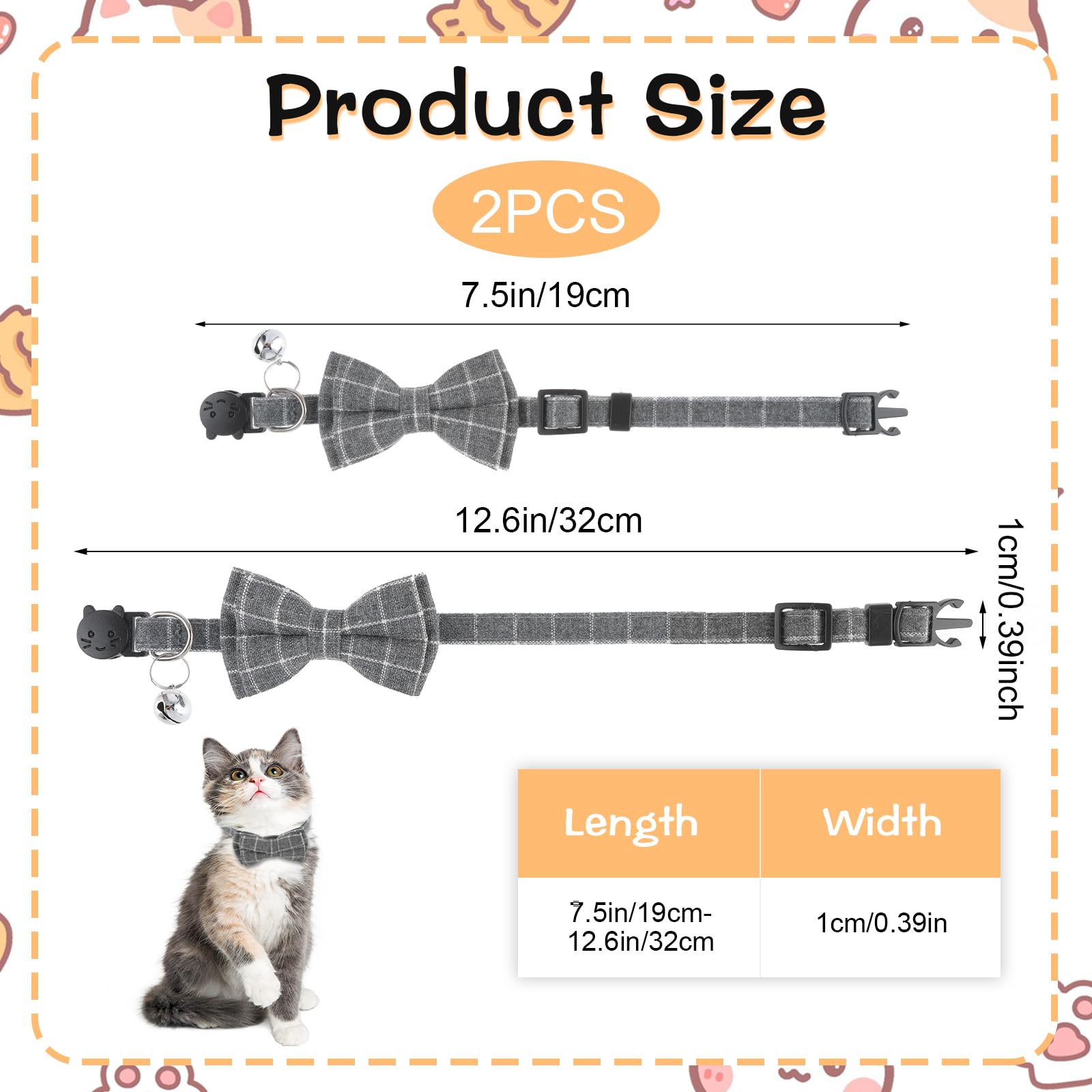 Jeffdad 2Pcs Cat Collar Breakaway, Cat Collar With Bells Bowtie Plaid Cat Collar Adjustable For Kitten Puppy And Small Pets (Bla