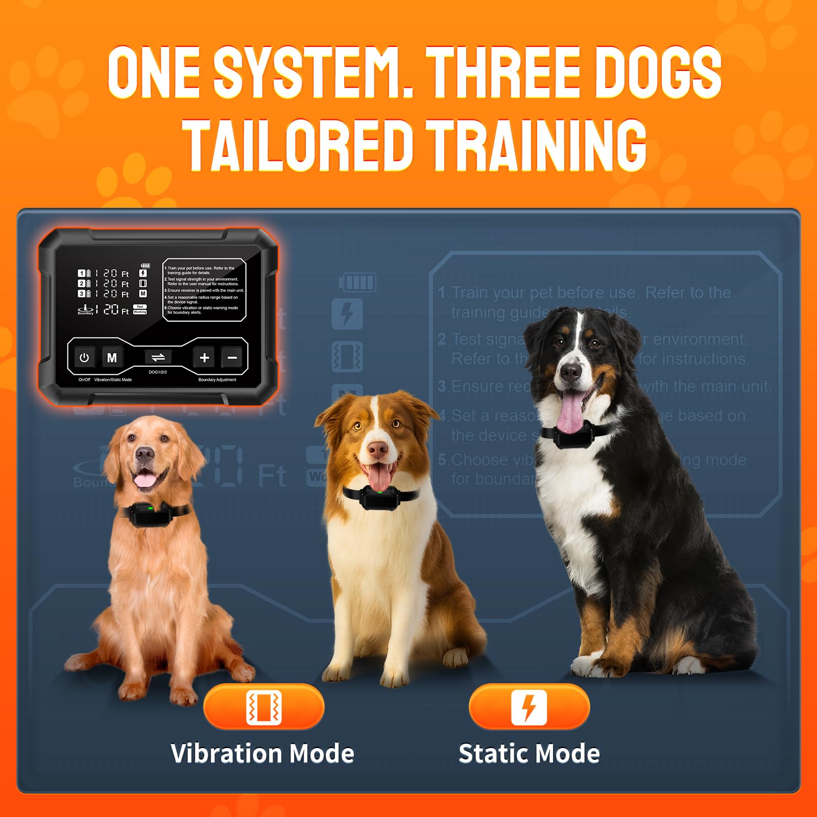 Pethey Wireless Dog Fence System, Indoor & Outdoor, 1 Acre High-Precision Radar Wireless Dog Fence System, Real-Time Monitoring,