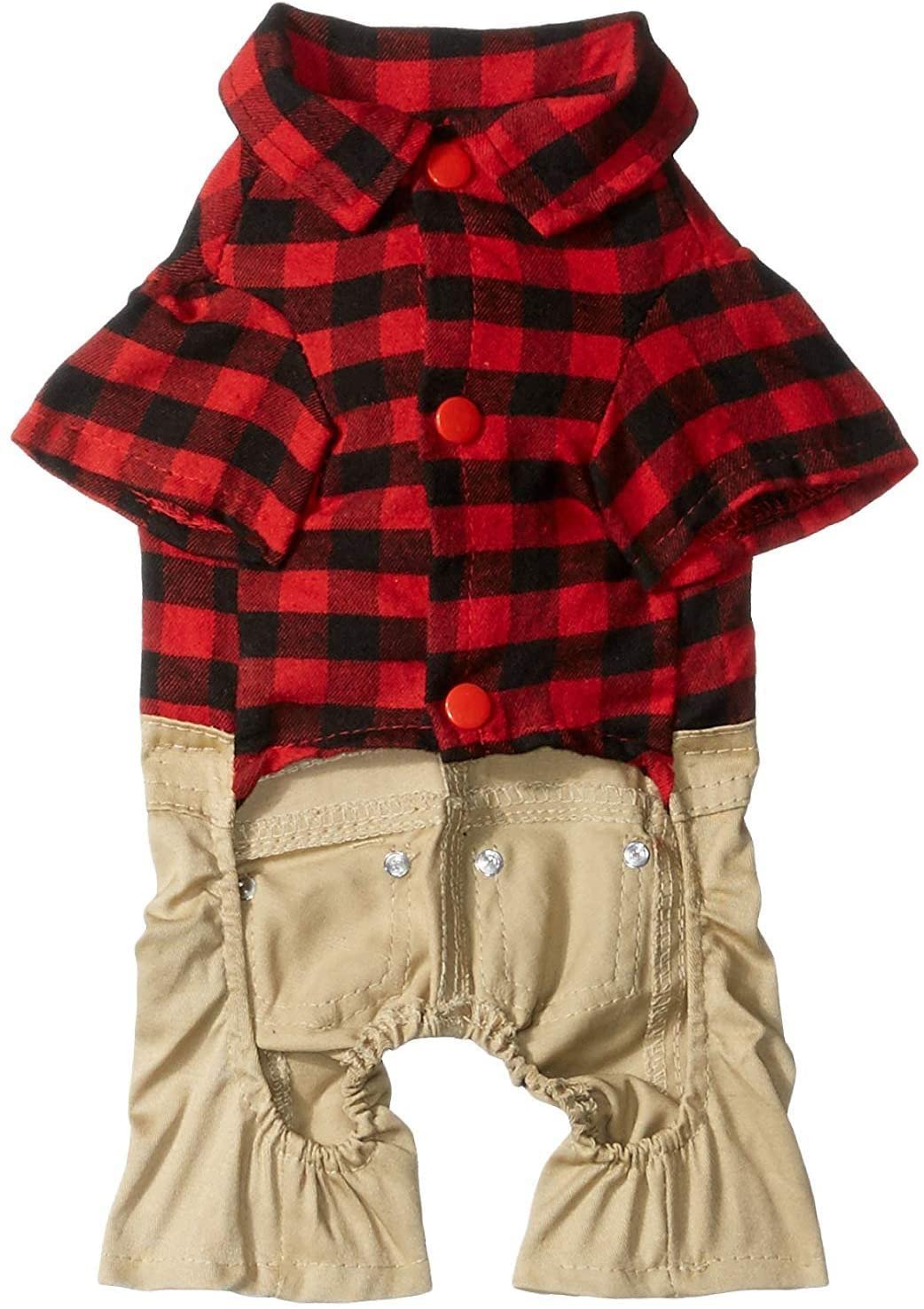 Smalllee_Lucky_Store Pet Clothes For Small Dog Cat Red Plaid Shirts Sweater With Khaki Overalls Pants Jumpsuit Outfits Xs