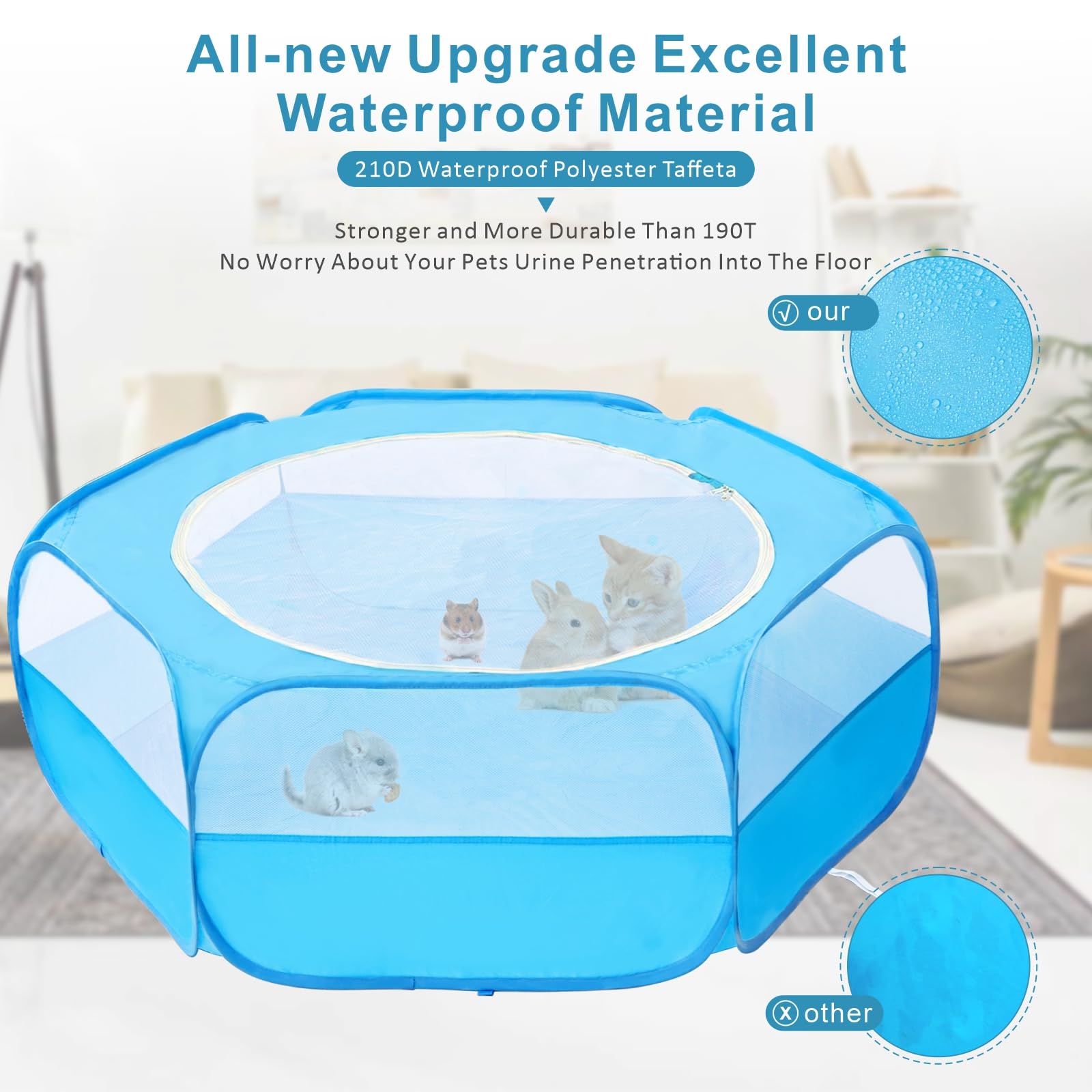 Xirgs Small Animal Playpen, Waterproof Small Pet Cage Tent Portable Outdoor Exercise Yard Fence With Top Cover Anti Escape Yard Fence For Kitten/Cat/Rabbits/Bunny/Hamster/Guinea Pig/Chinchillas