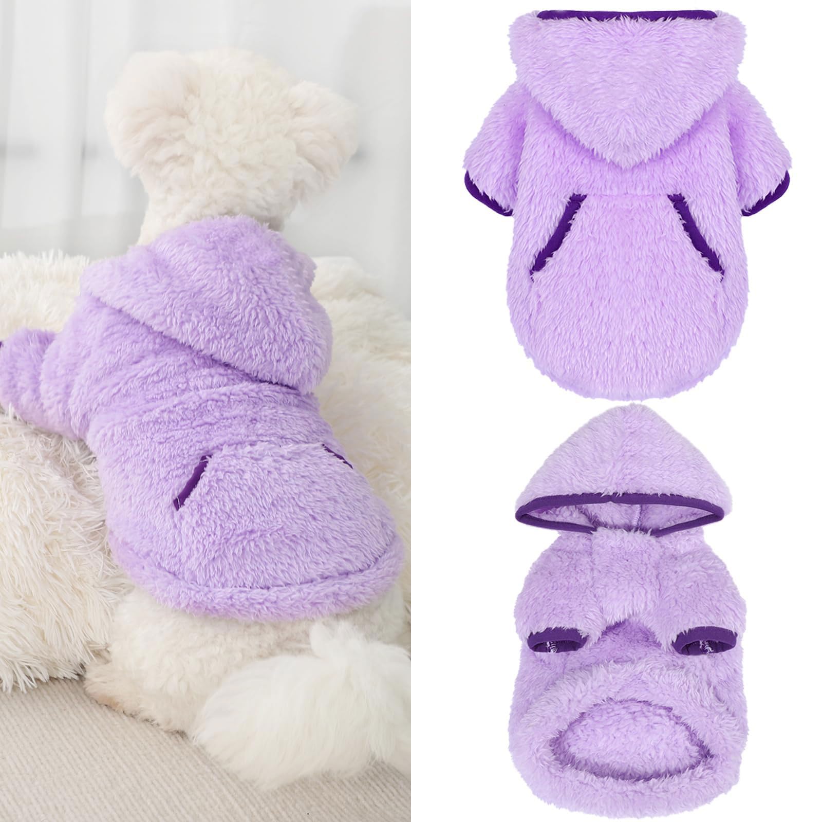Fleece Dog Sweater Hoodie Sweatshirts Warm Fuzzy Velvet Sweaters Winter Clothes For Small Dogs Girl Boy Pet Coats Cat Apparel(Pu