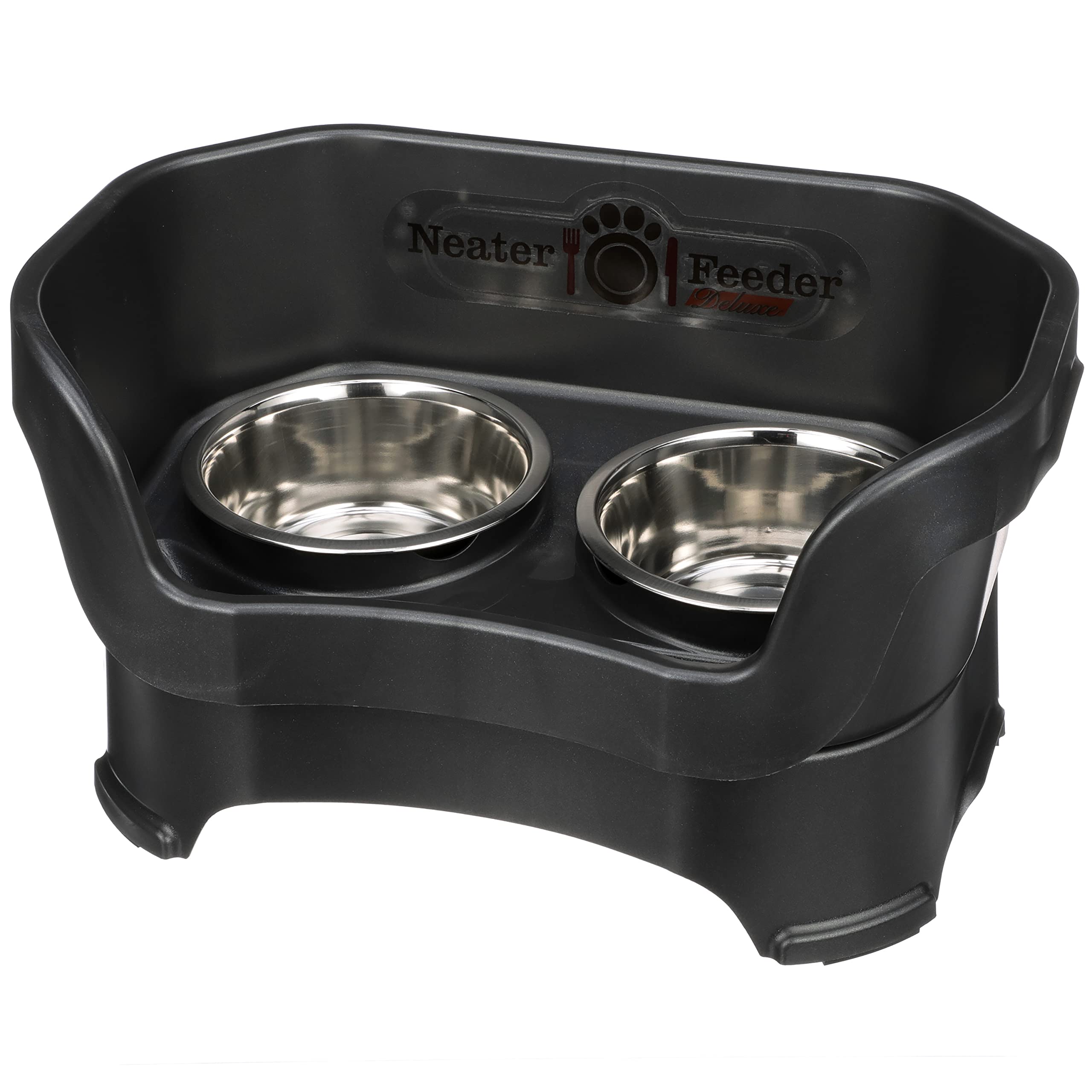 Neater Feeder Deluxe Medium Dog (Midnight Black) - The Mess Proof Elevated Bowls No Slip Non Tip Double Diner Stainless Steel Fo