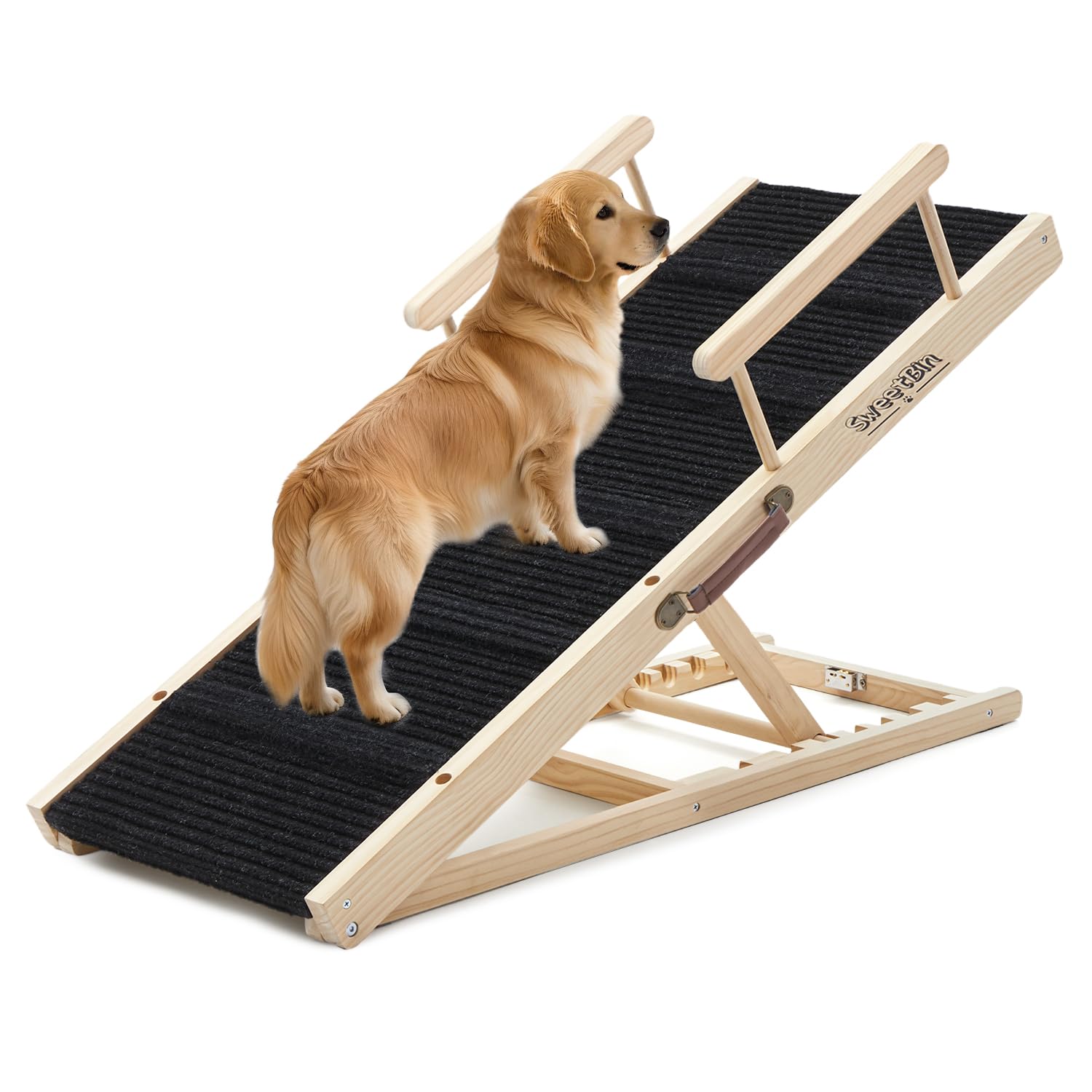 Dog Ramp for Bed - Foldable Small to Large Dog Ramp for Couch - 6 Adjustable Height from 12 to 24 - High Traction Mat & Safety S