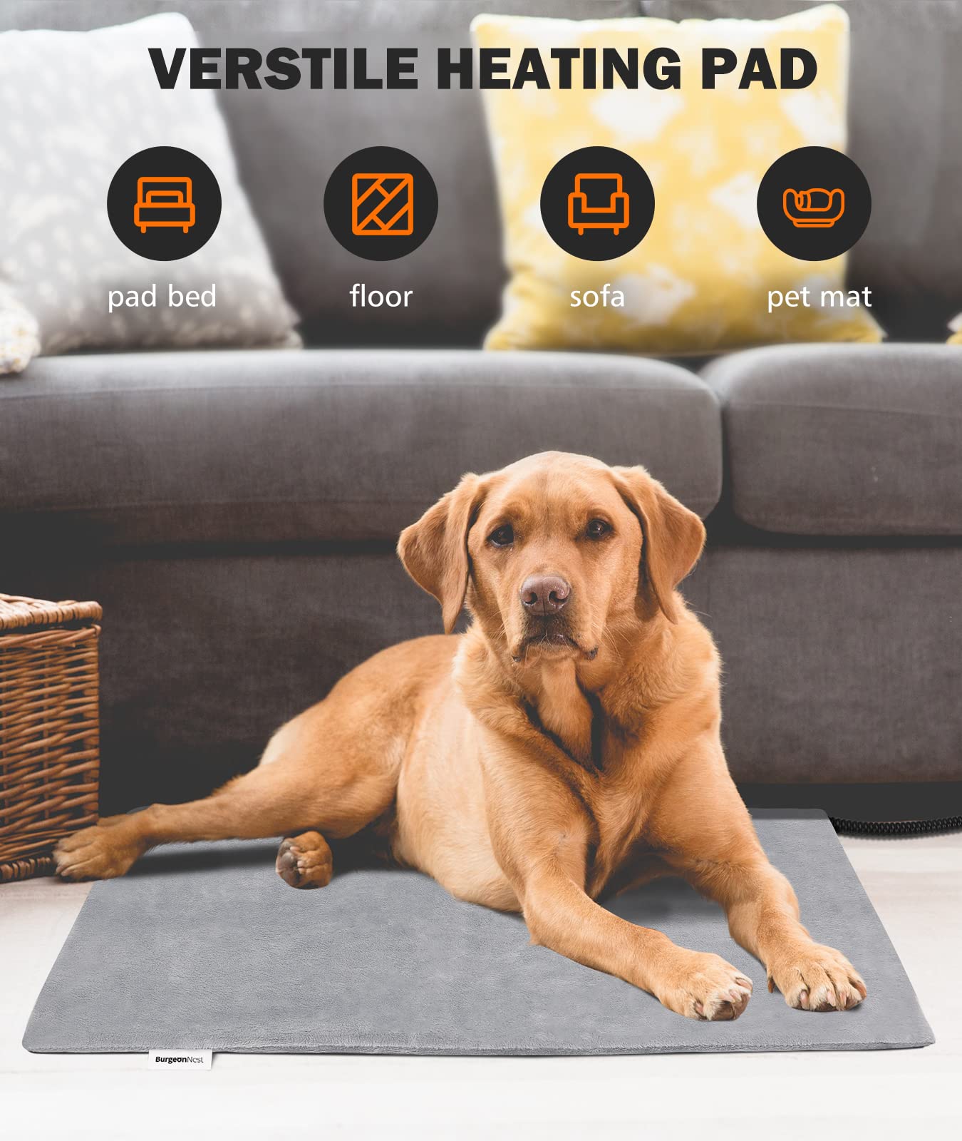 Burgeonnest Heated Cat Bed, Pet Heating Pad With Timer, 28' X 16' / 18' X 16' Upgraded Electric Heated Dog Bed With Temperature Adjustable Heated Pet Mat Warmer Blanket Auto Power-Off